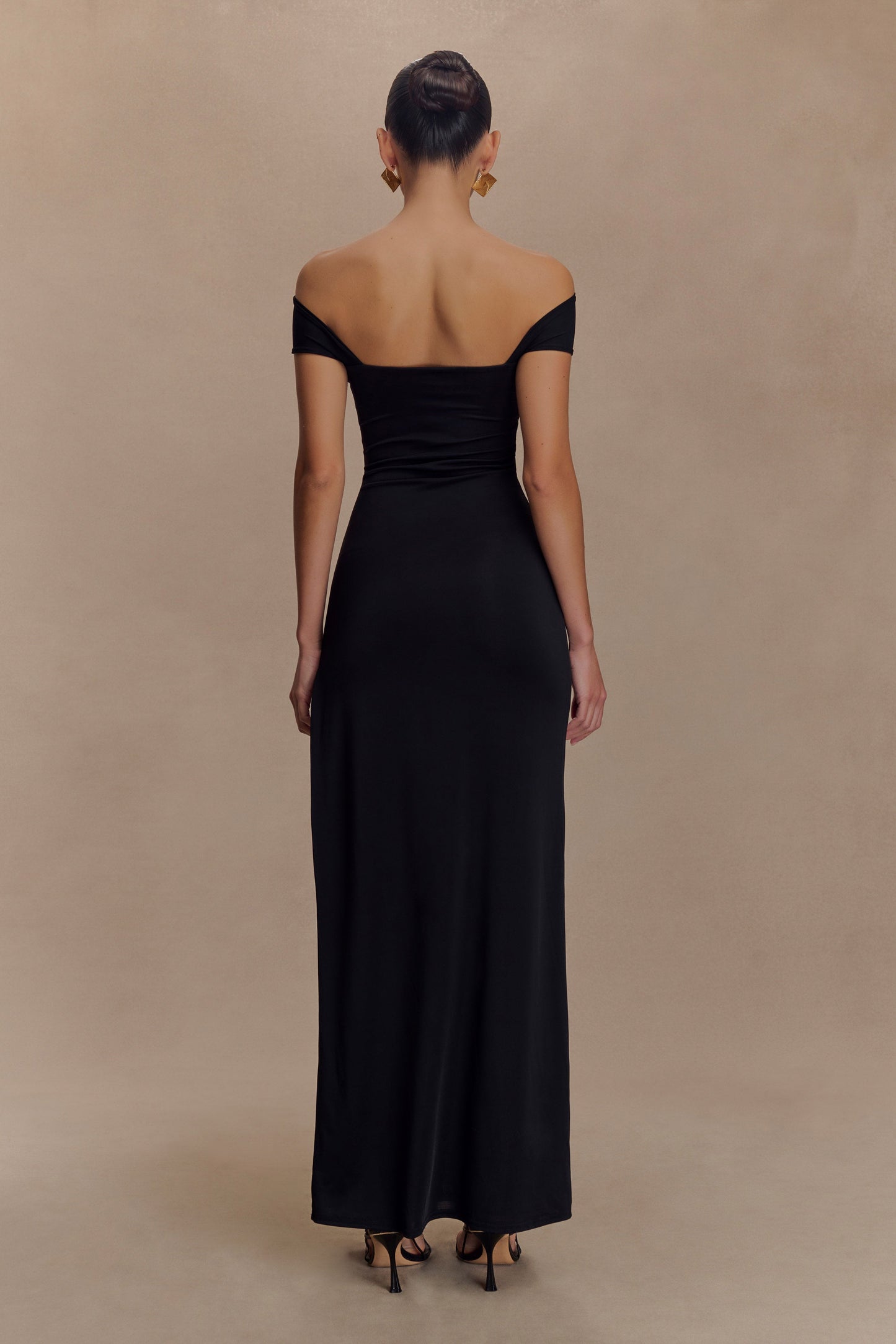 Aurora Slinky And Mesh Split Maxi Dress - Black