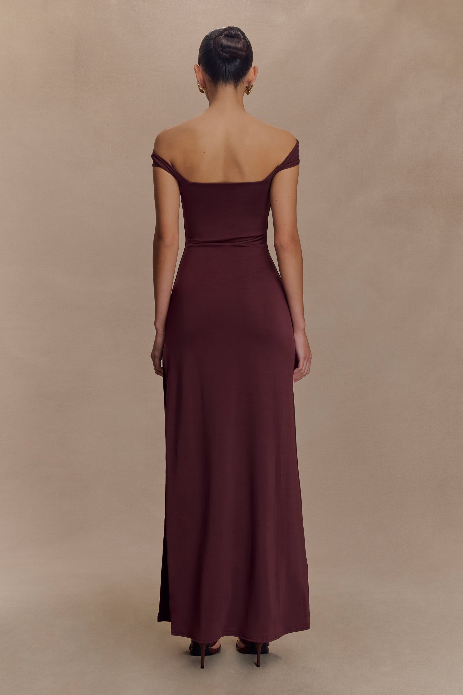 Aurora Slinky And Mesh Split Maxi Dress - Mahogany #5