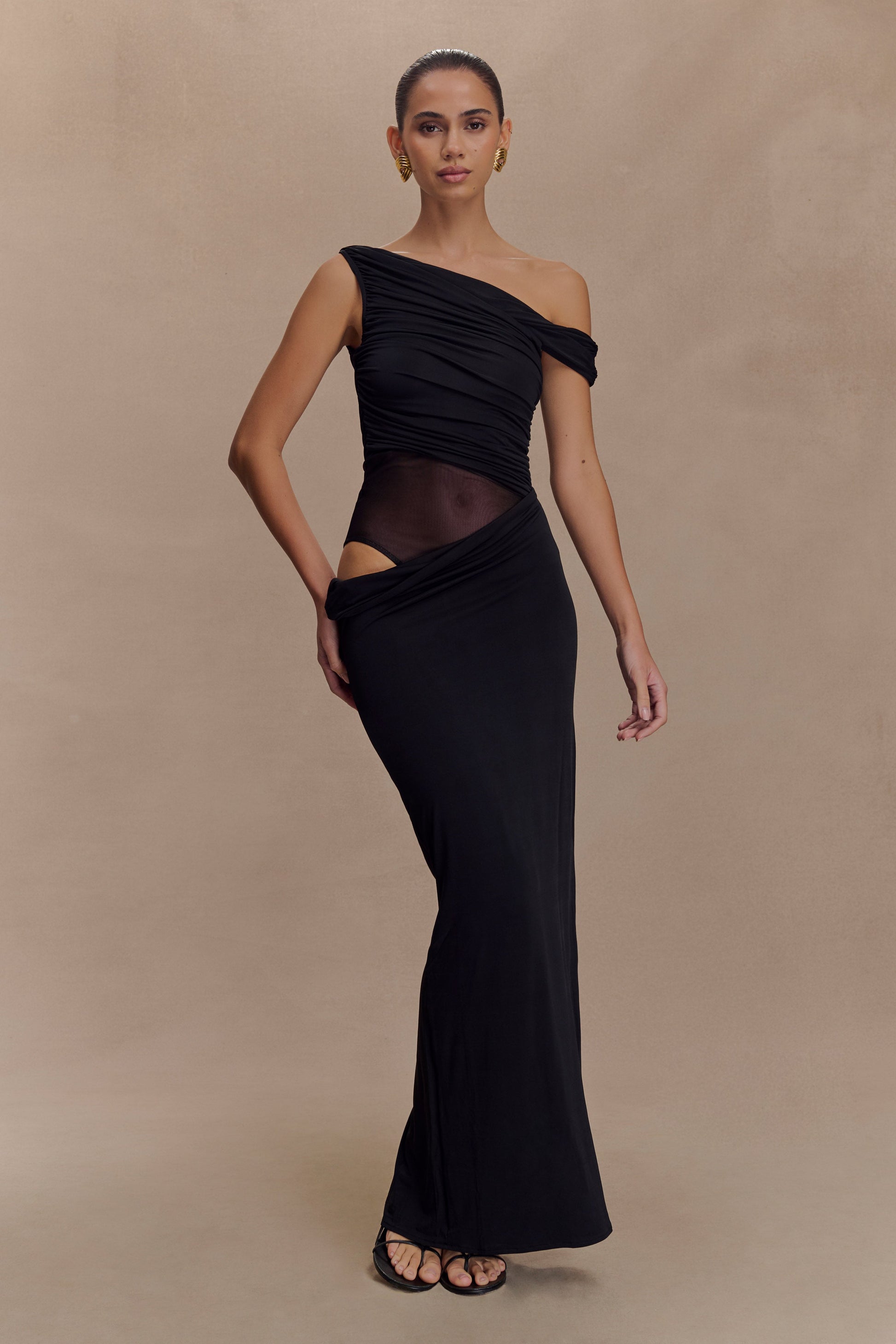 Callen One Shoulder Slinky Maxi Dress - Black #5