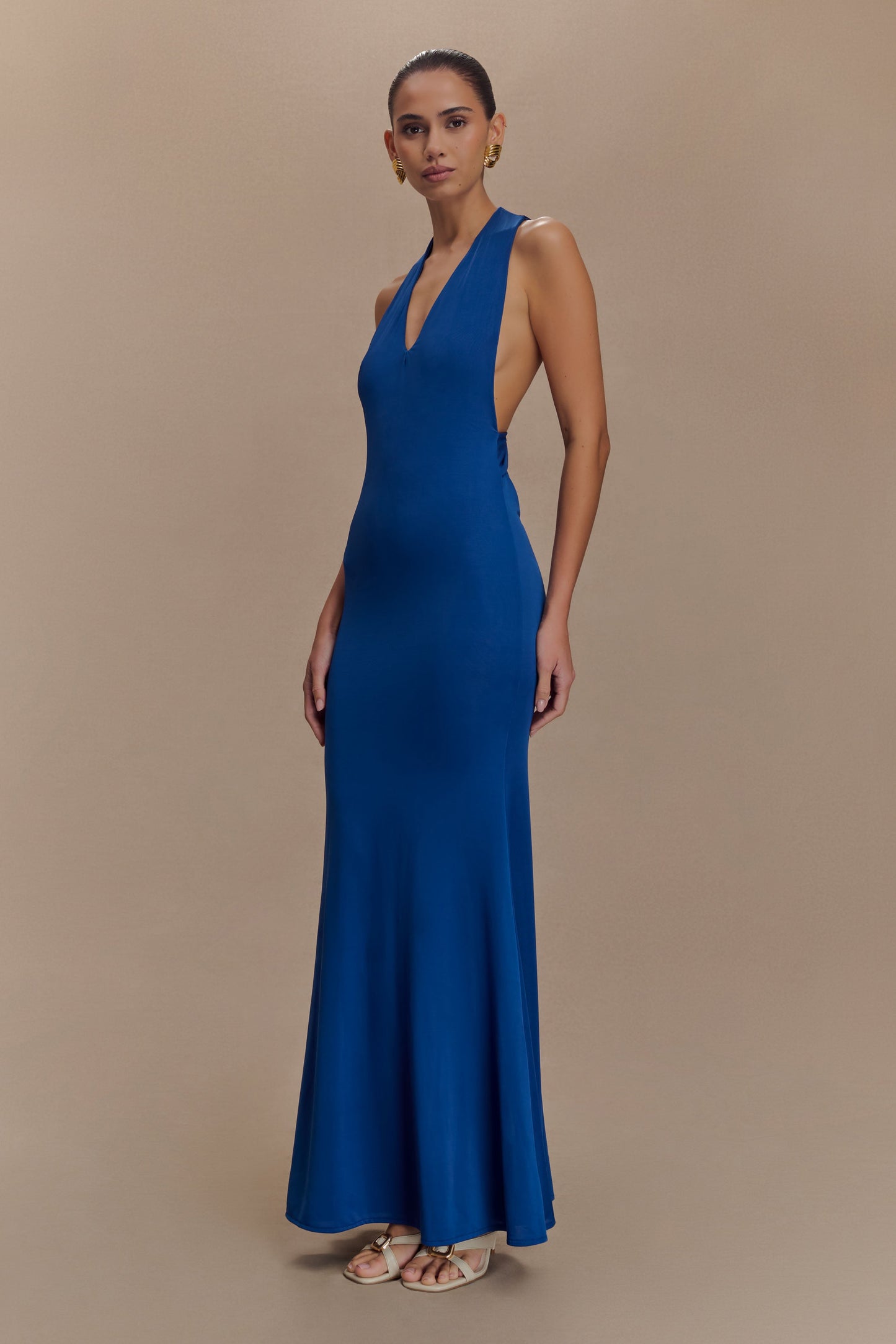 Elke Slinky V Neck Maxi Dress - Cobalt