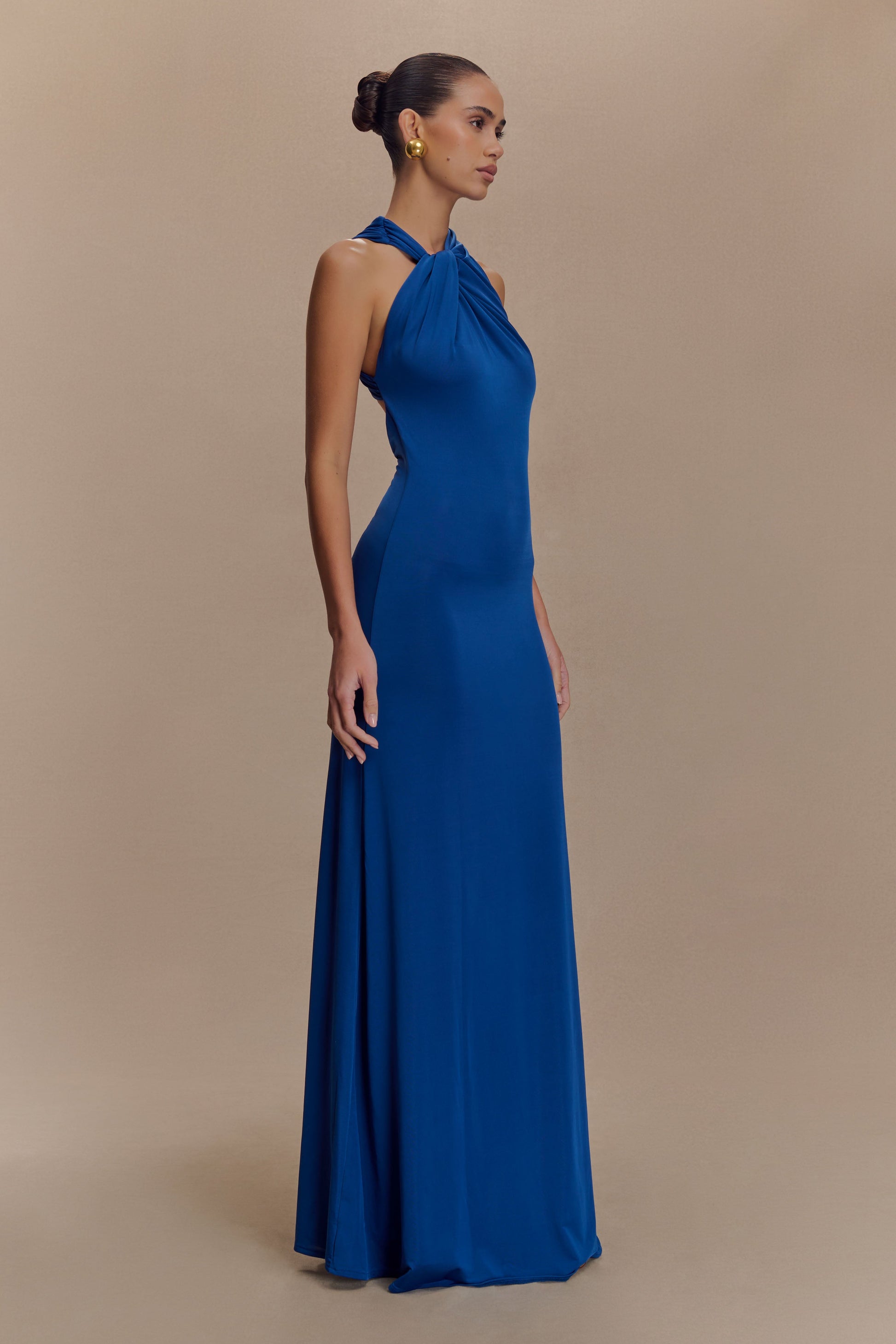 Marlee Asymmetrical Slinky Maxi Dress - Cobalt #3