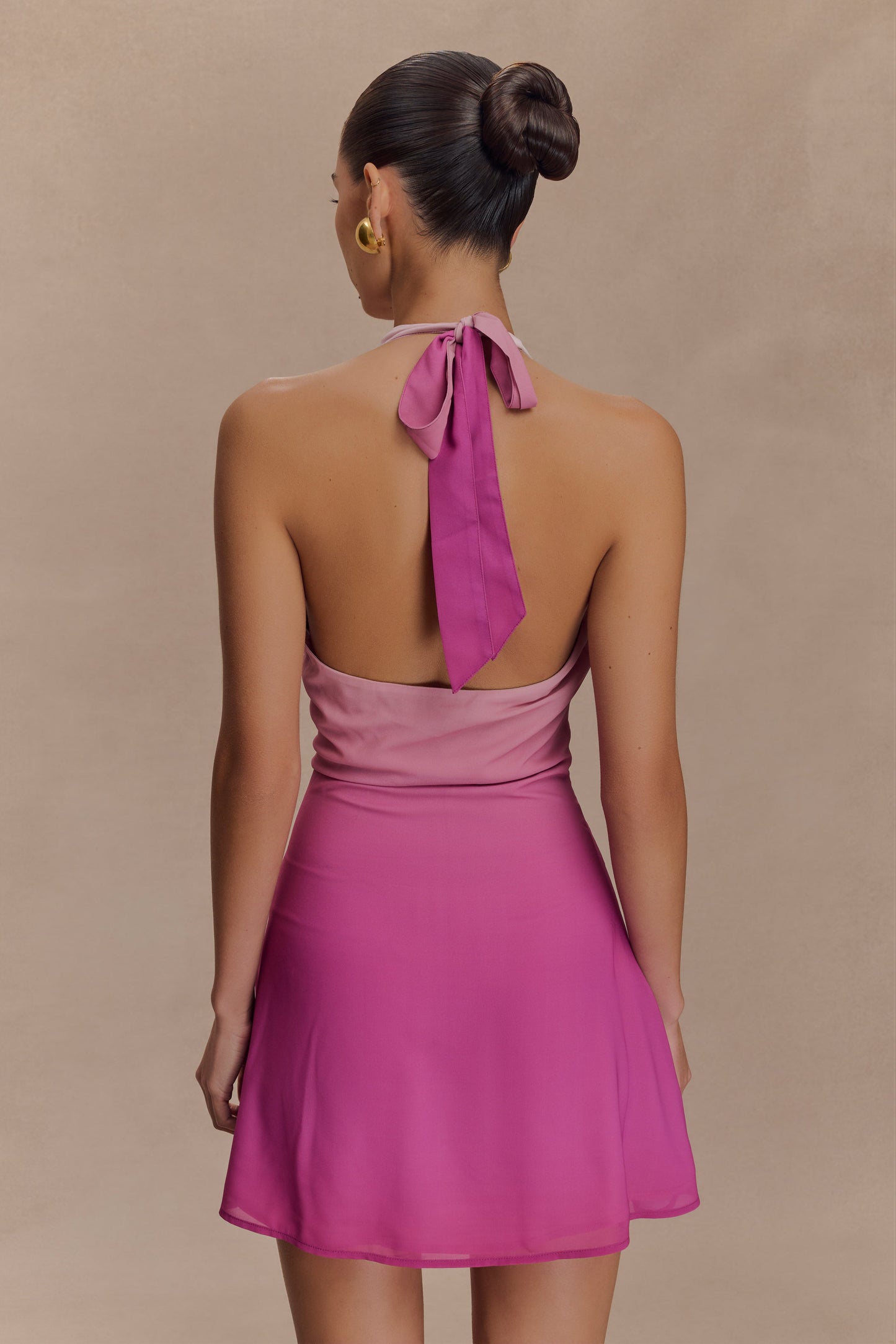 Malakhai Chiffon Halter Mini Dress - Ombre Pink