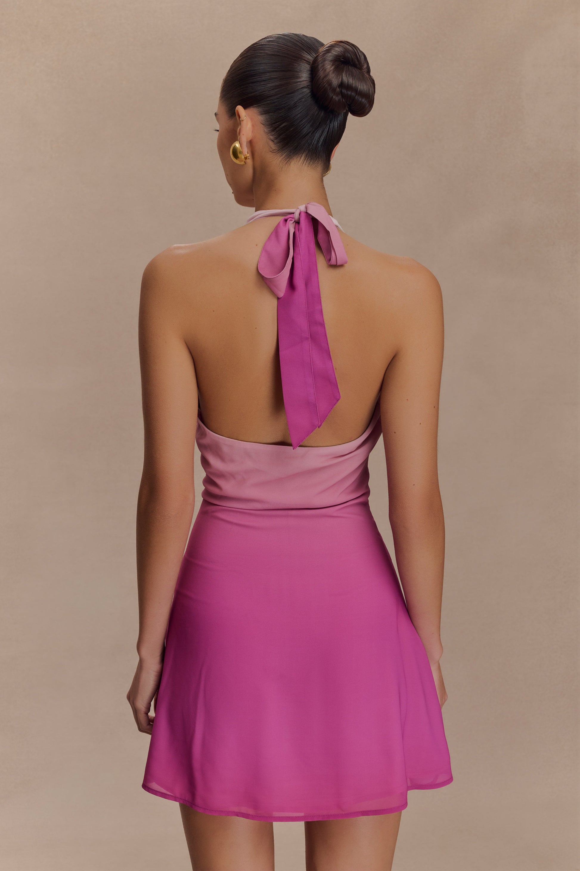 Malakhai Chiffon Halter Mini Dress - Ombre Pink #2