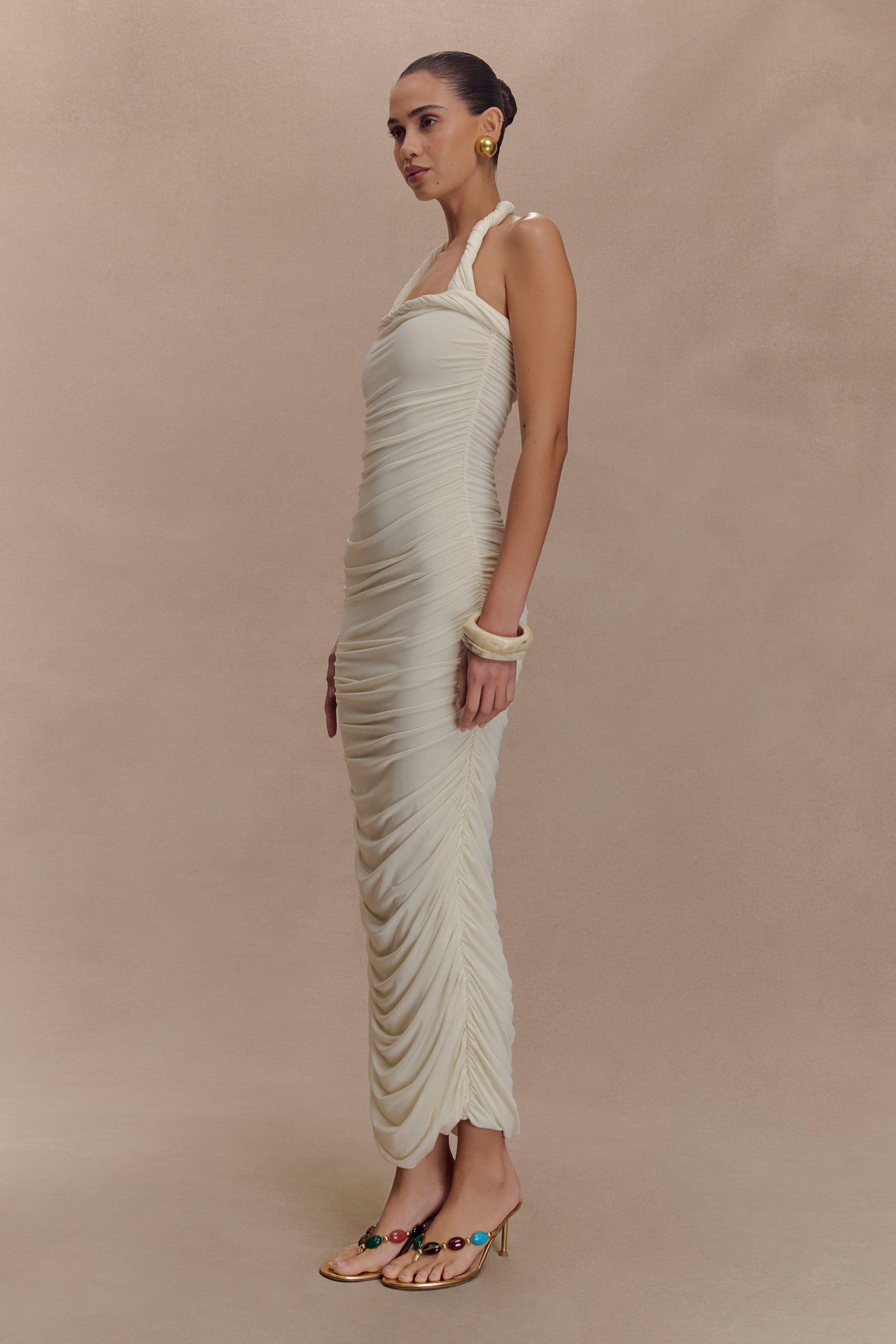 Camila Ruched Halter Midi Dress - Ivory #5
