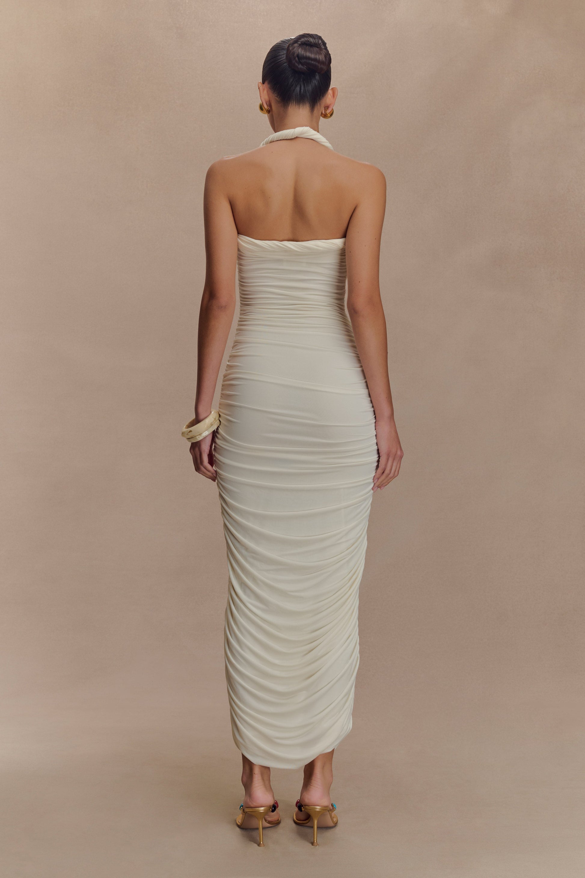Camila Ruched Halter Midi Dress - Ivory #4