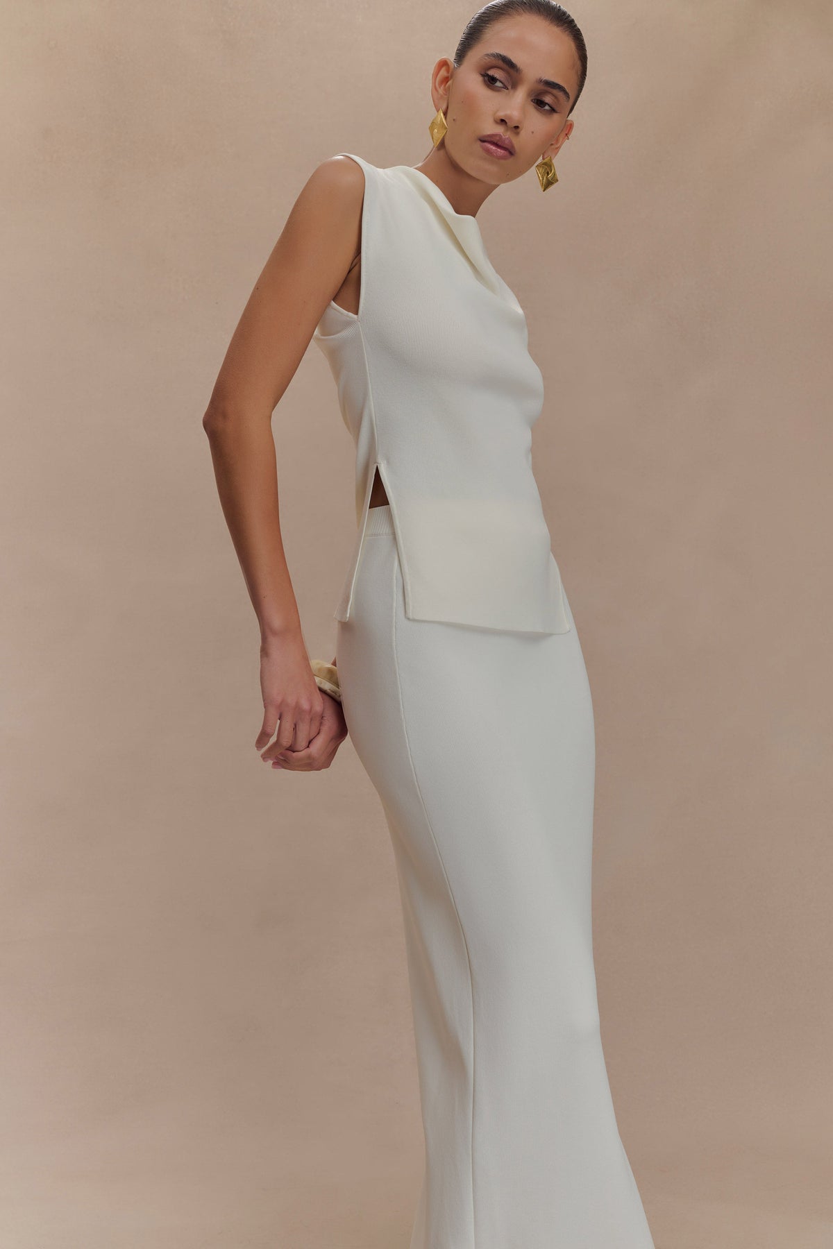Francisca Mid Rise Knit Maxi Skirt - White