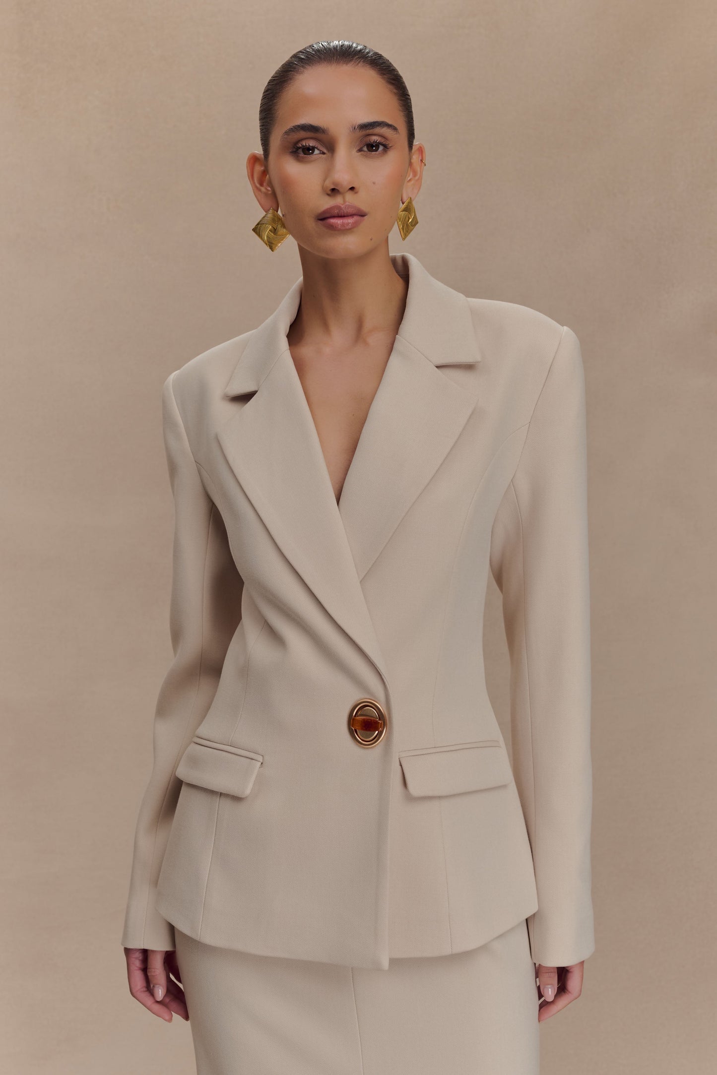 Max Cinched Waist Blazer - Ivory Stone
