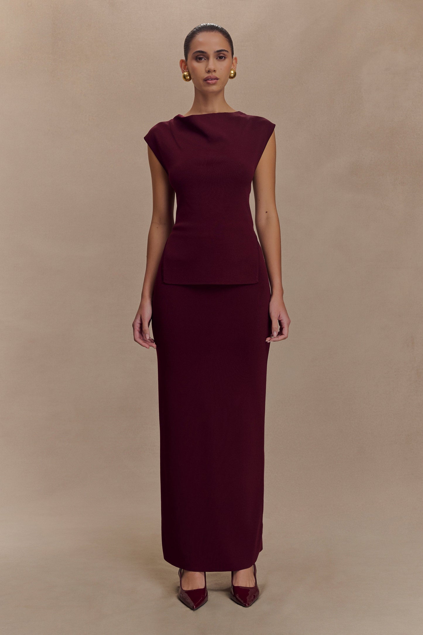 Francisca Cowl Neck Knit Top - Merlot