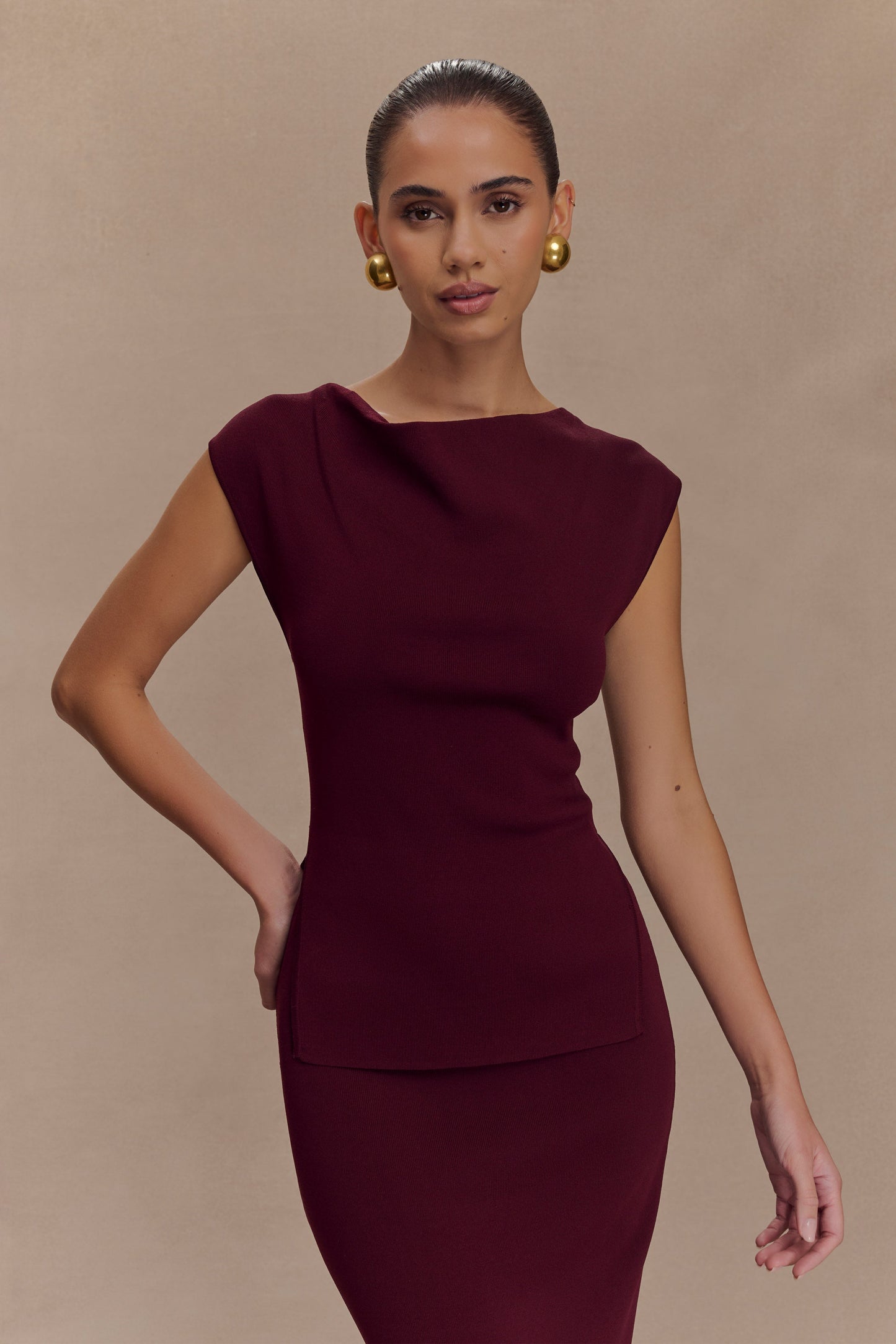 Francisca Cowl Neck Knit Top - Merlot