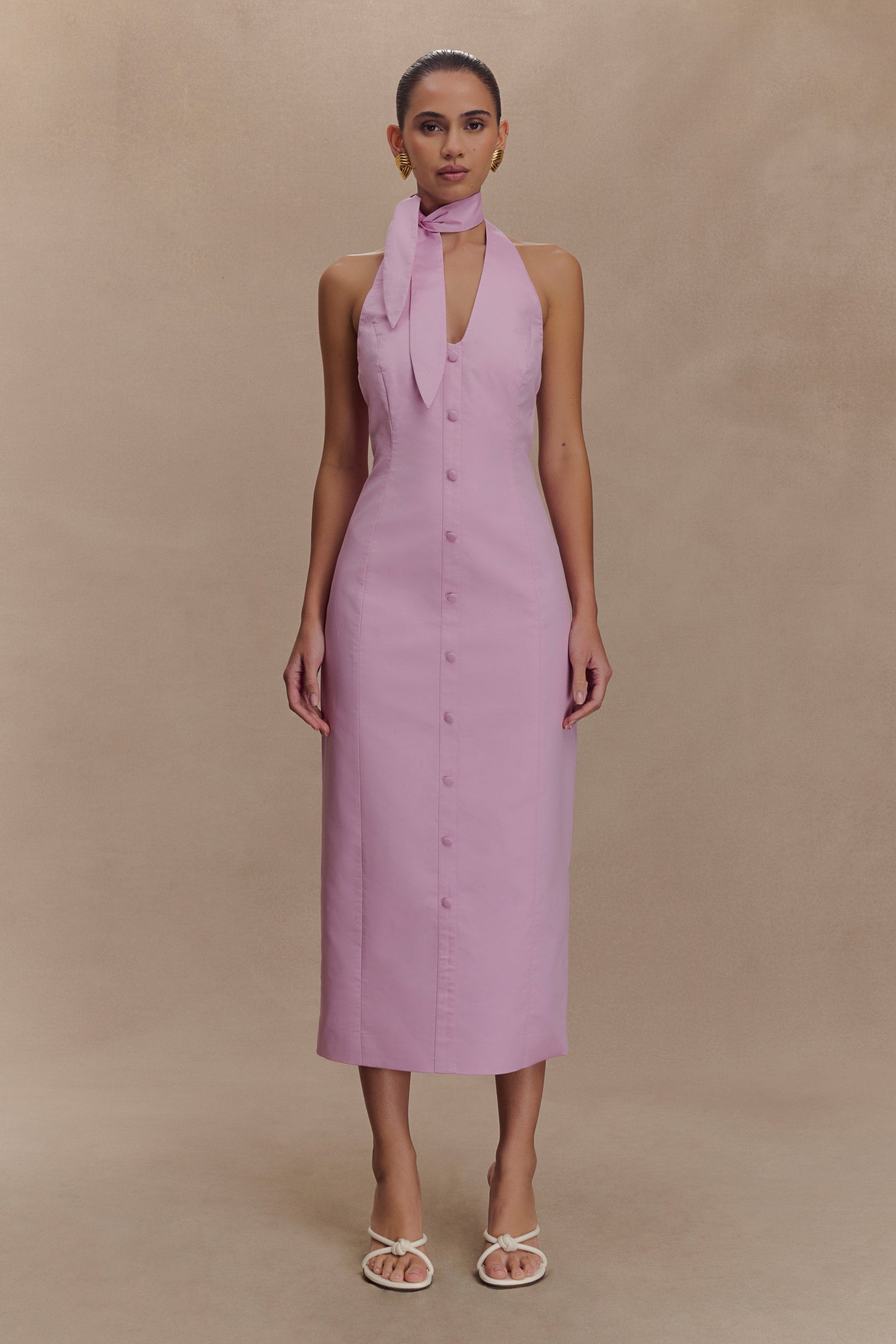 Simona Halter Neck Midi Dress - Blush Pink