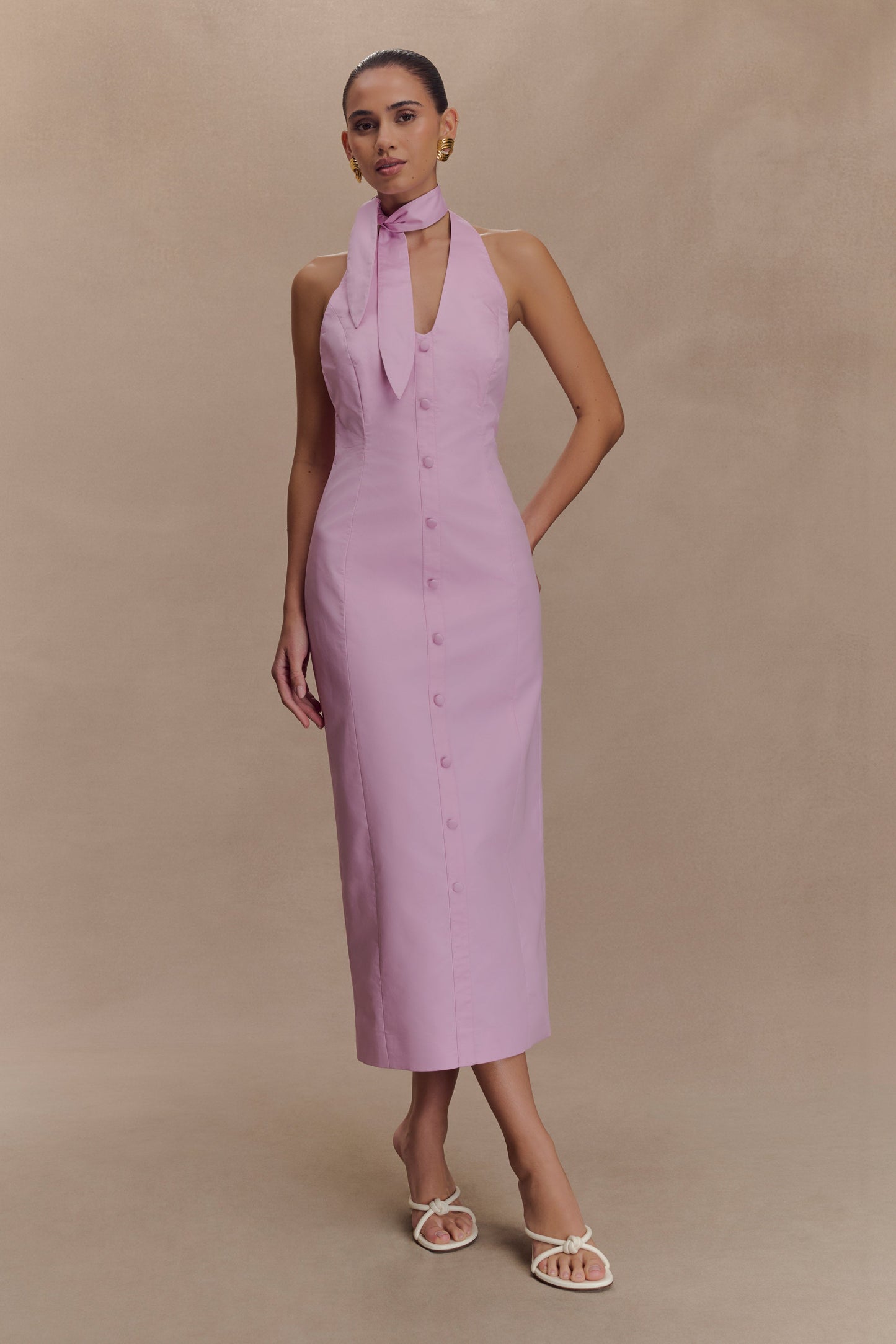 Simona Halter Neck Midi Dress - Blush Pink