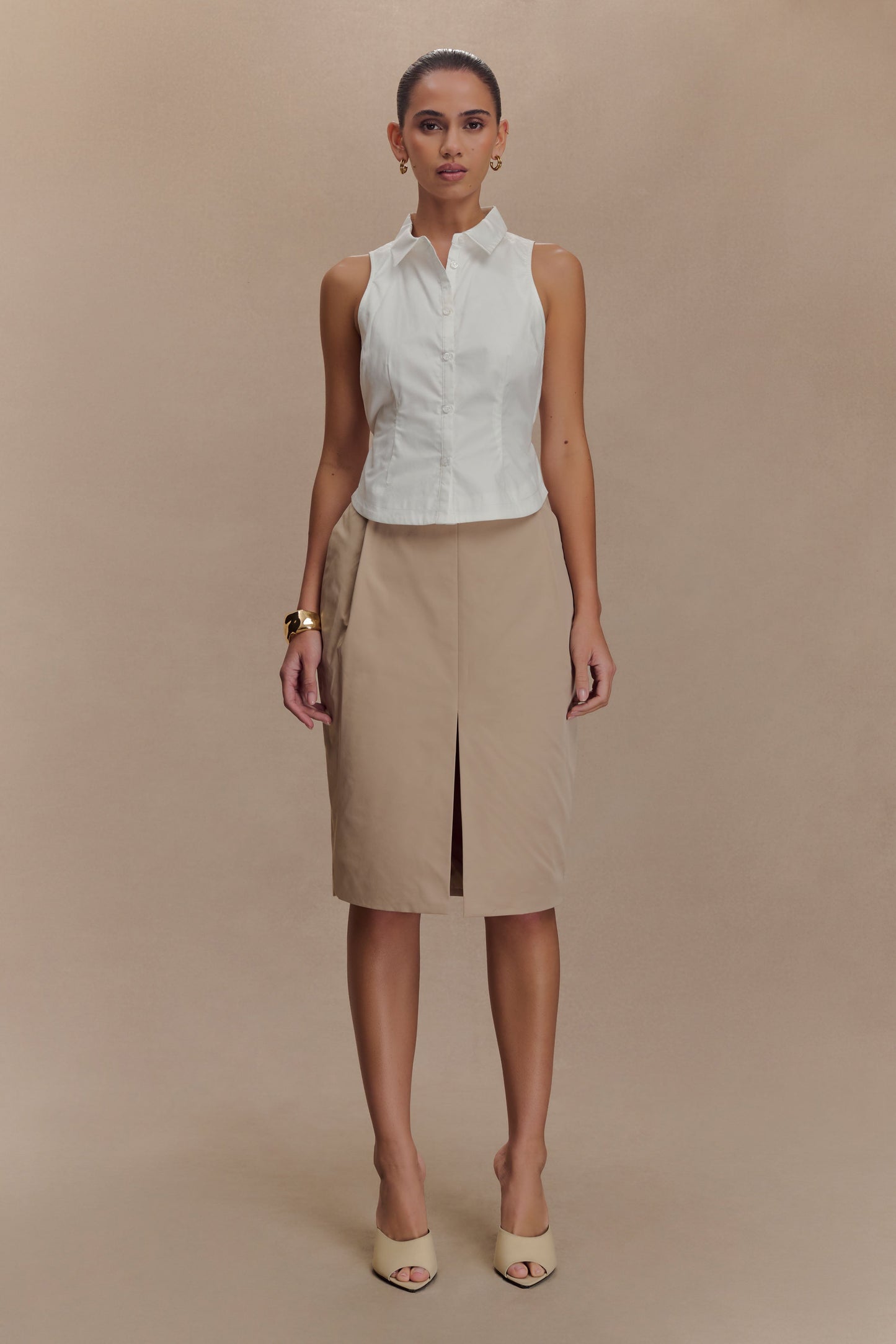 Selene Sleeveless Halter Shirt - White