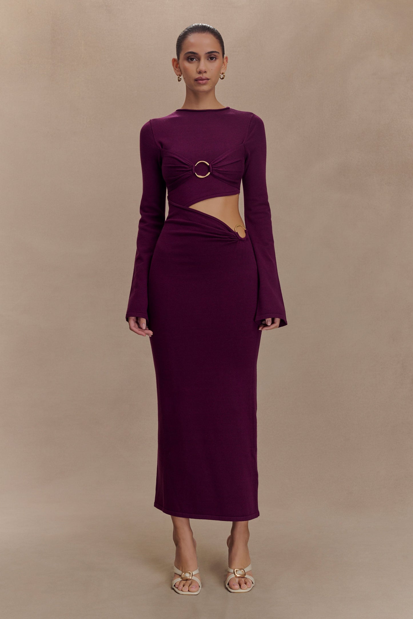 Azariah Long Sleeve Knit Midi Dress - Plum
