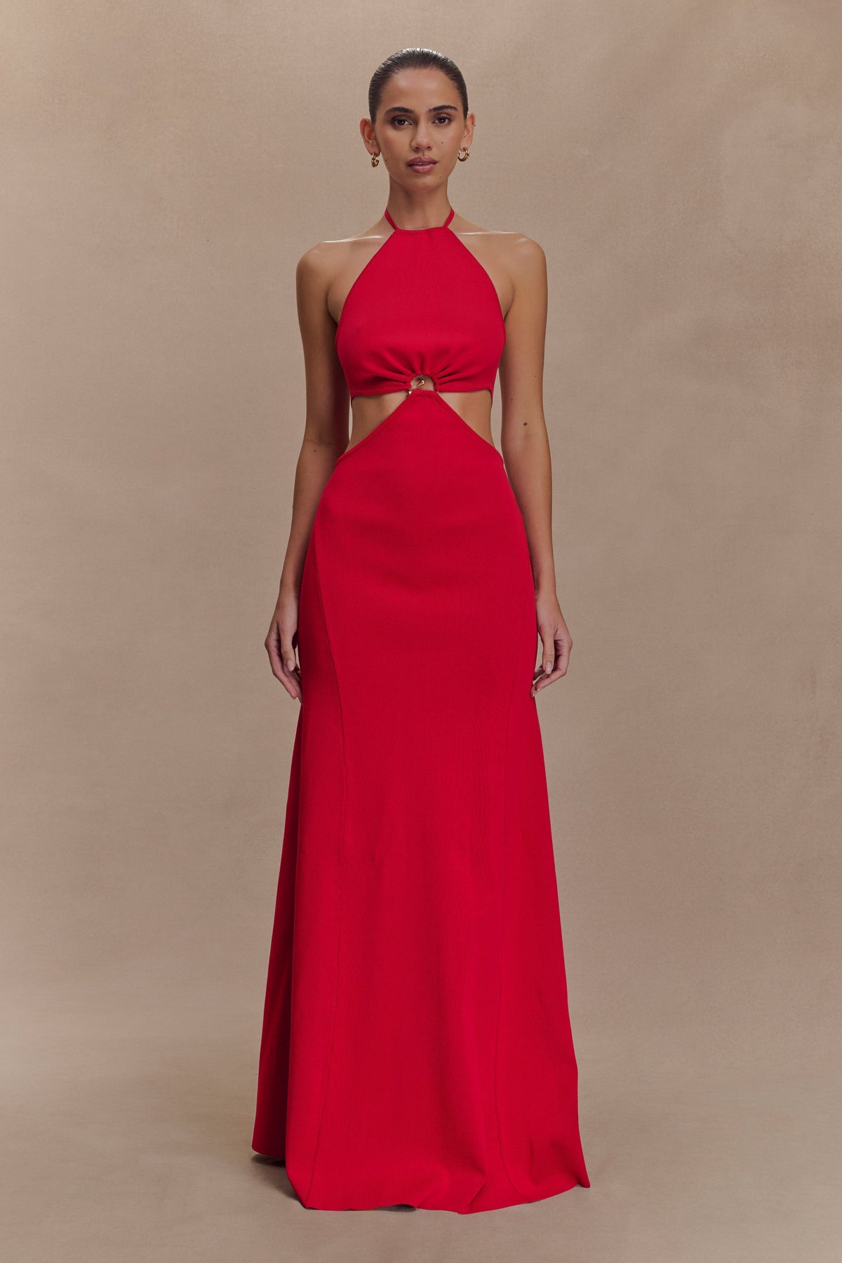Marlowe Halter Knit Maxi Dress - Red