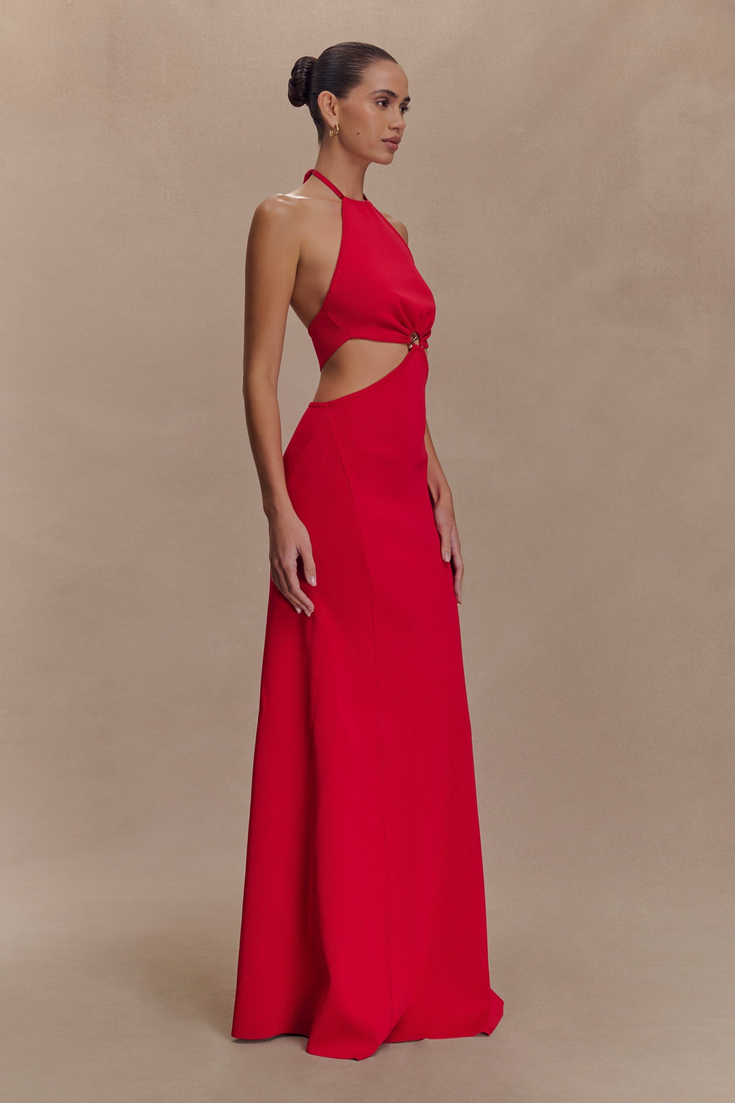 Marlowe Halter Knit Maxi Dress - Red