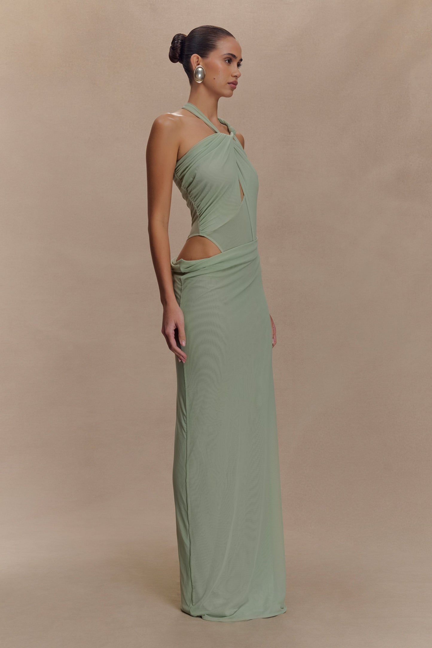 Edwina Knotted Mesh Maxi Dress - Sage