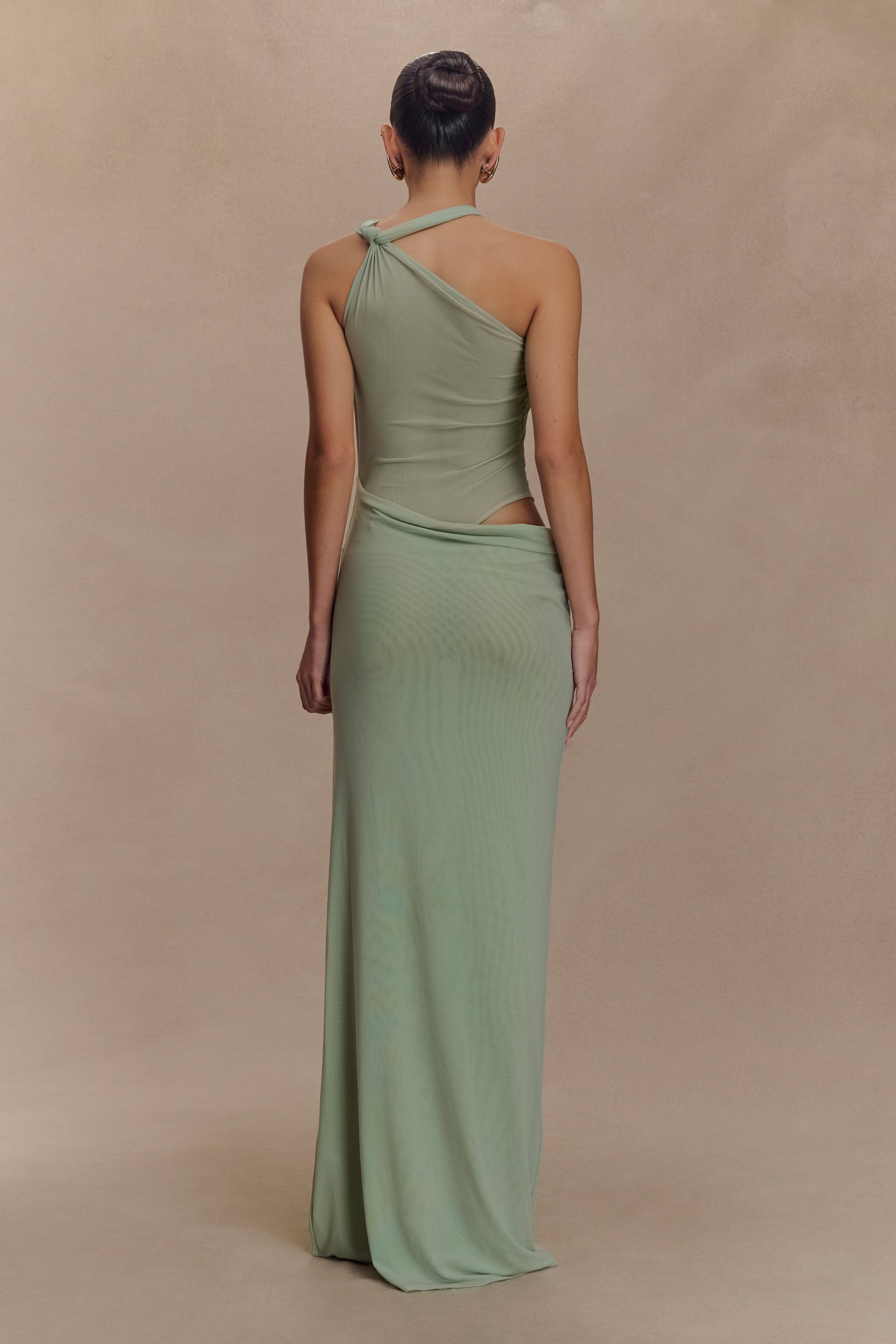 Edwina Knotted Mesh Maxi Dress - Sage #2