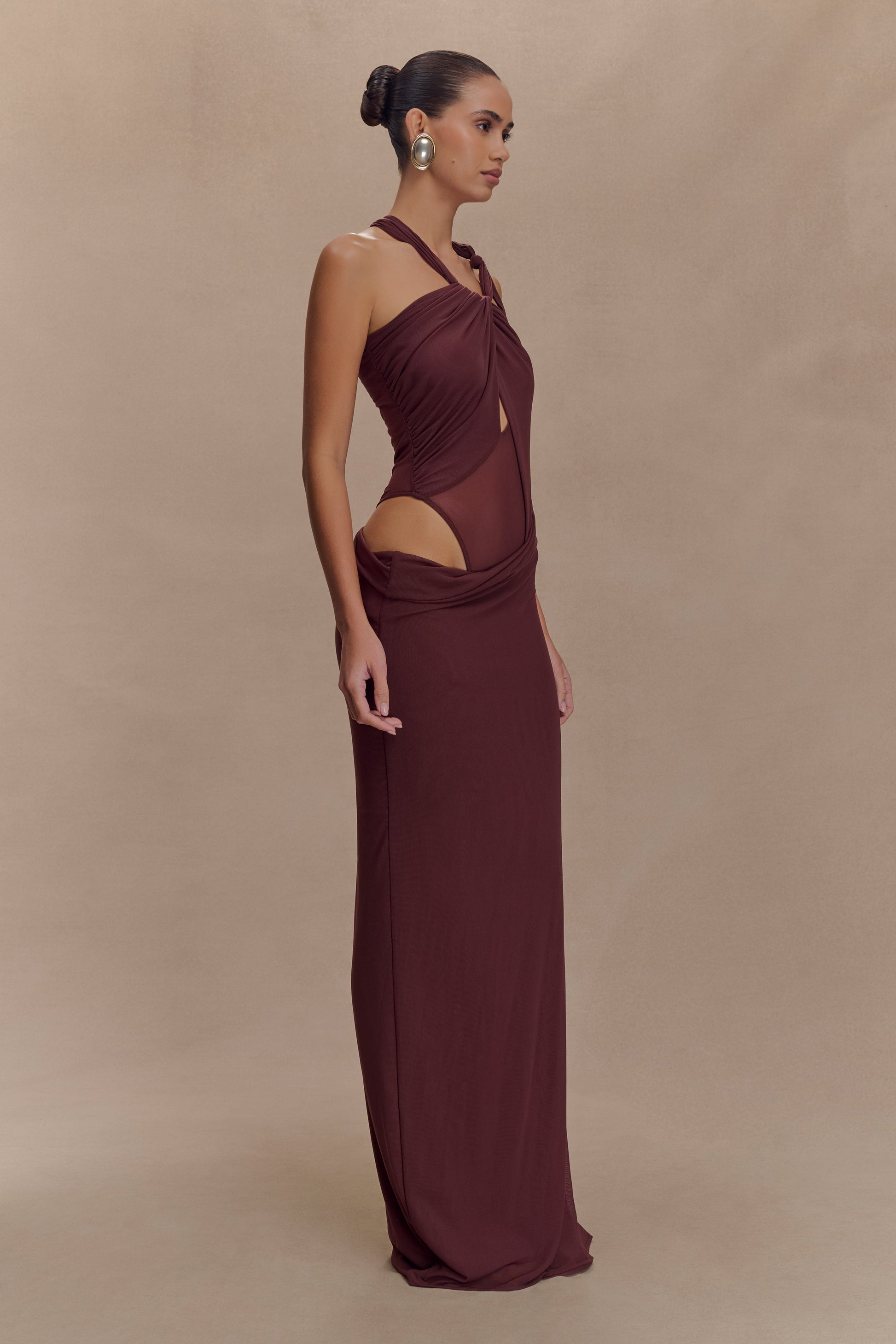 Edwina Knotted Mesh Maxi Dress - Mahogany #4