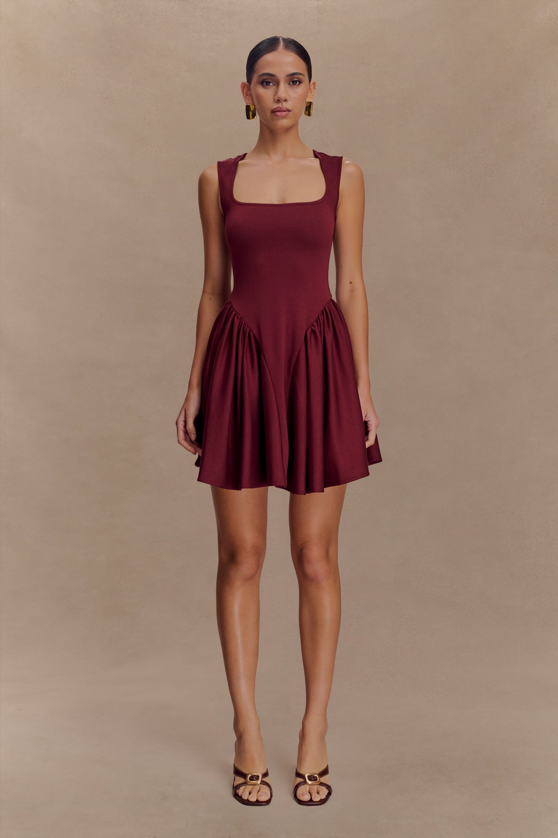 Sharon Scuba Jersey Mini Dress - Wine #6