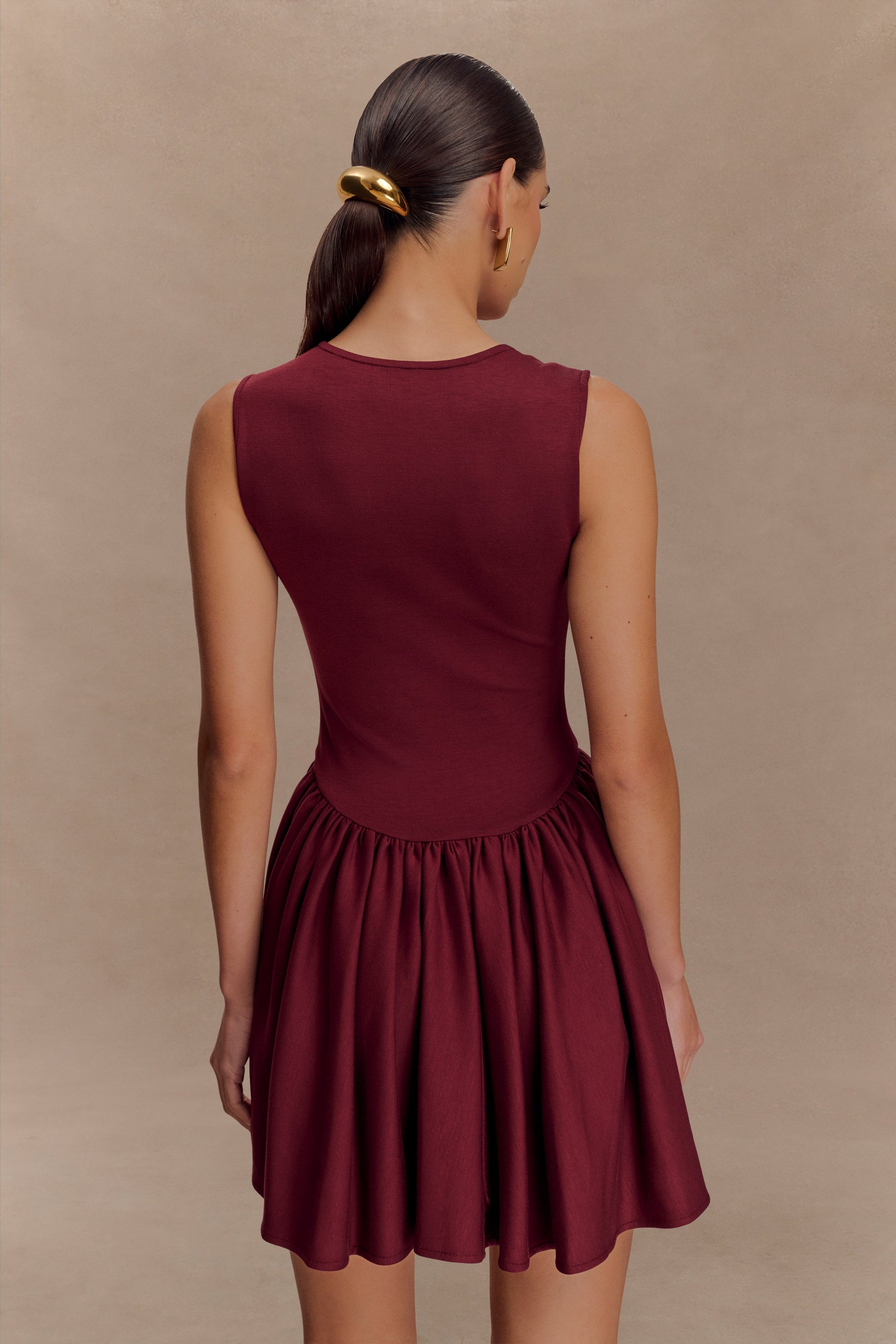 Sharon Scuba Jersey Mini Dress - Wine #2