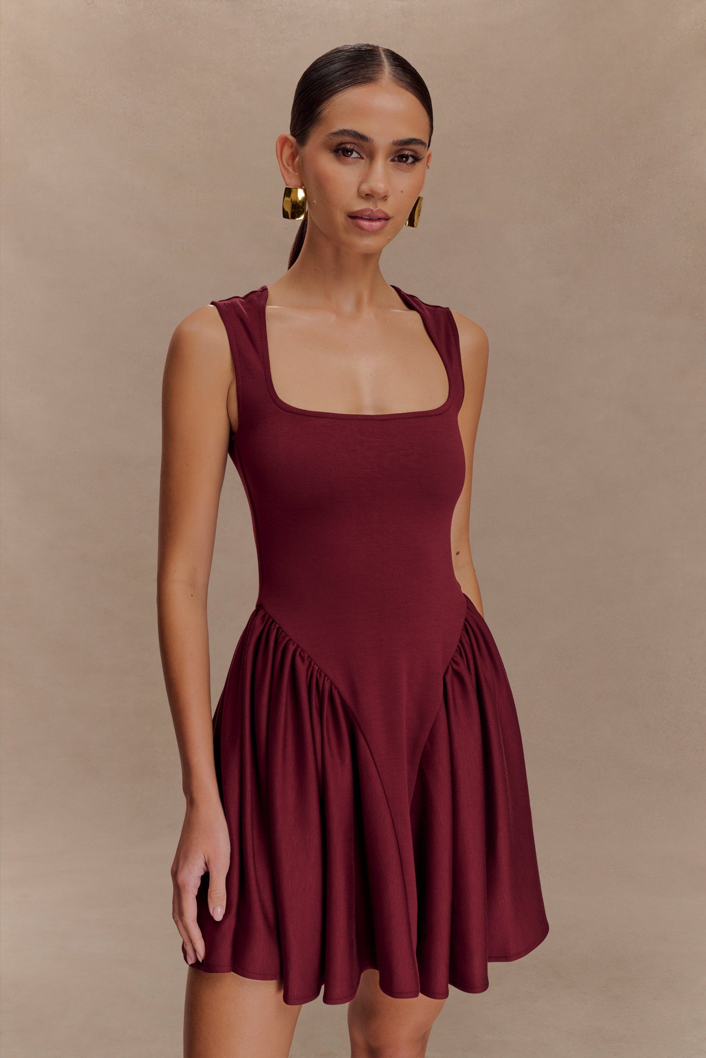 Sharon Scuba Jersey Mini Dress - Wine