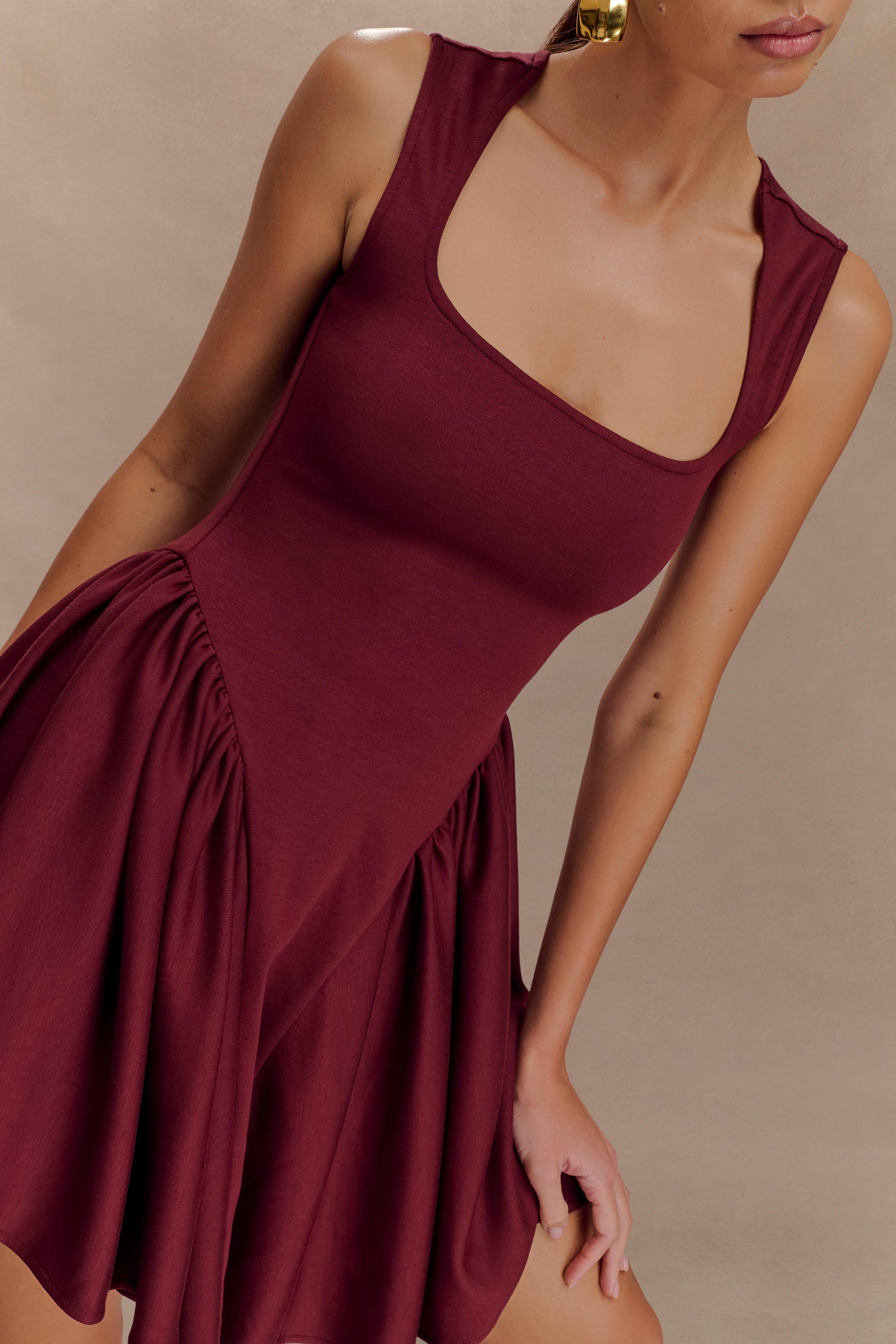 Sharon Scuba Jersey Mini Dress - Wine #3