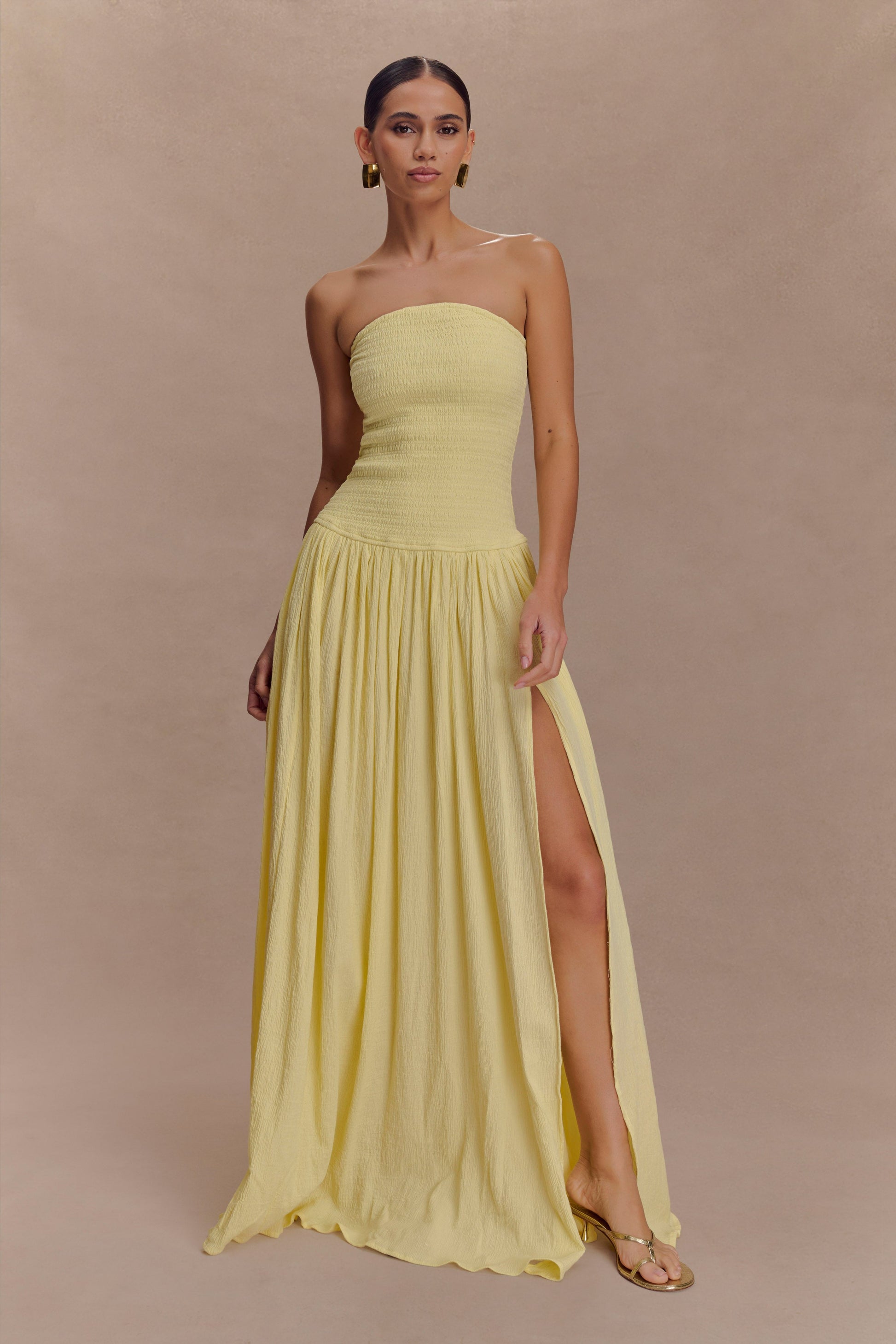 Maureen Cotton Shirring Maxi Dress - Lemon #4