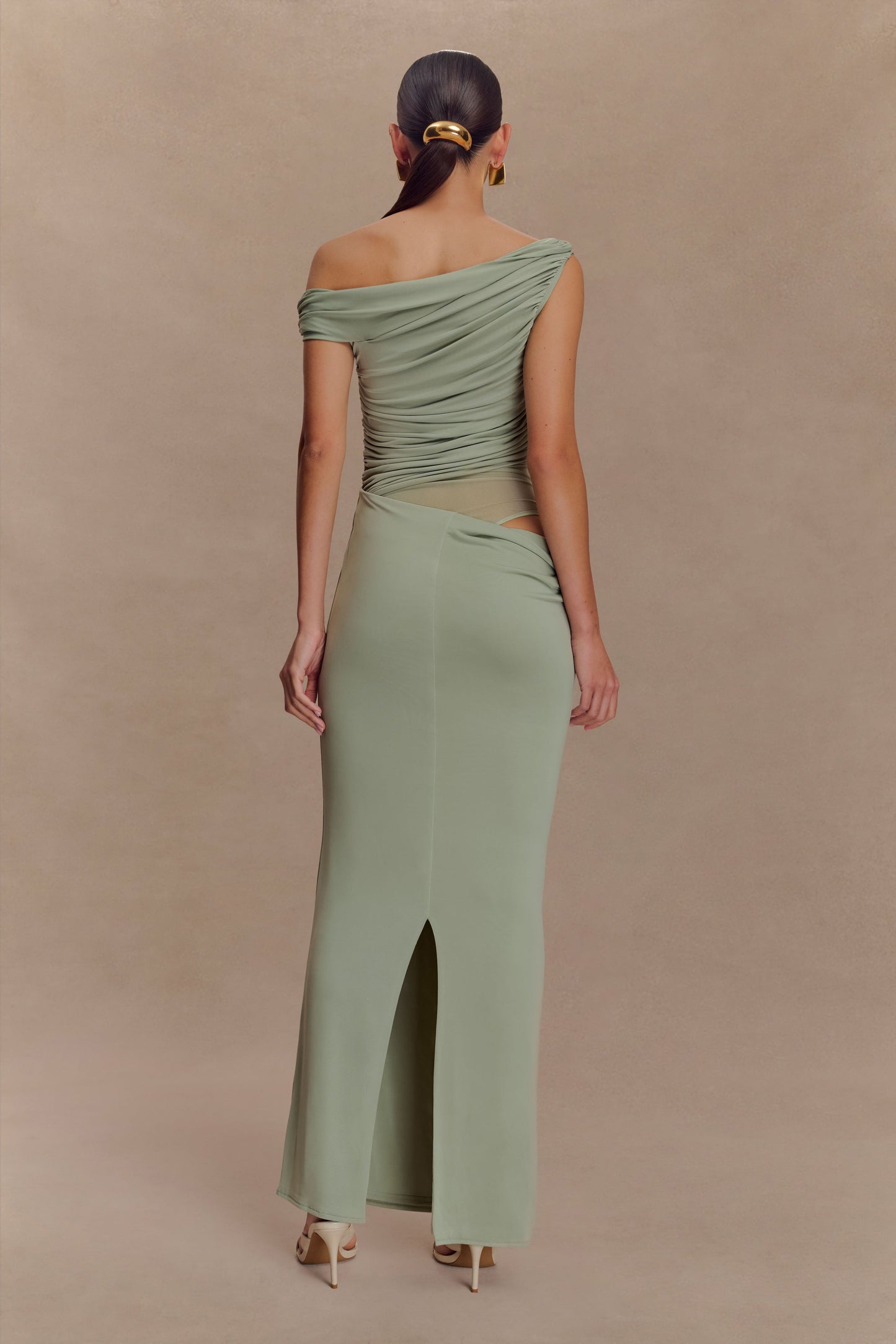 Callen One Shoulder Slinky Maxi Dress - Sage
