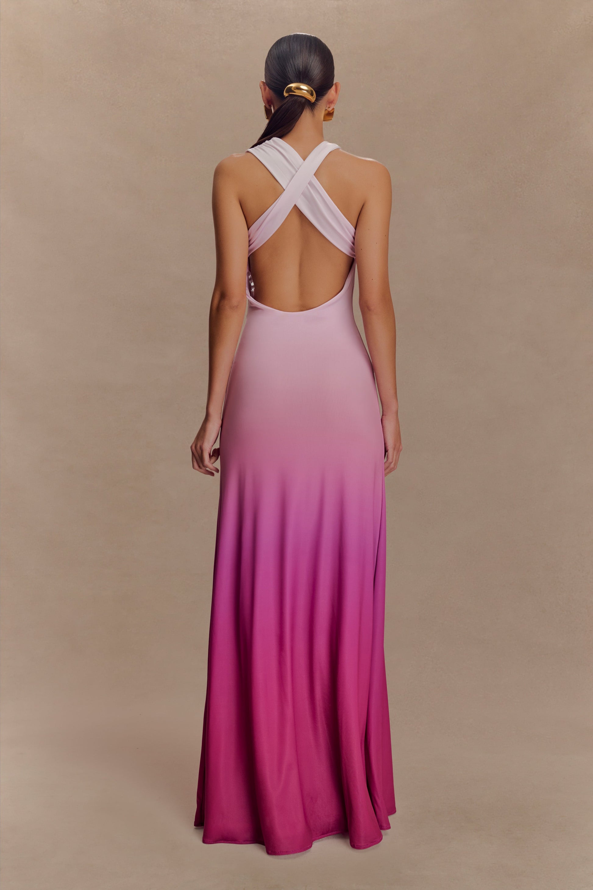 Marlee Asymmetrical Slinky Maxi Dress - Ombre Pink #2