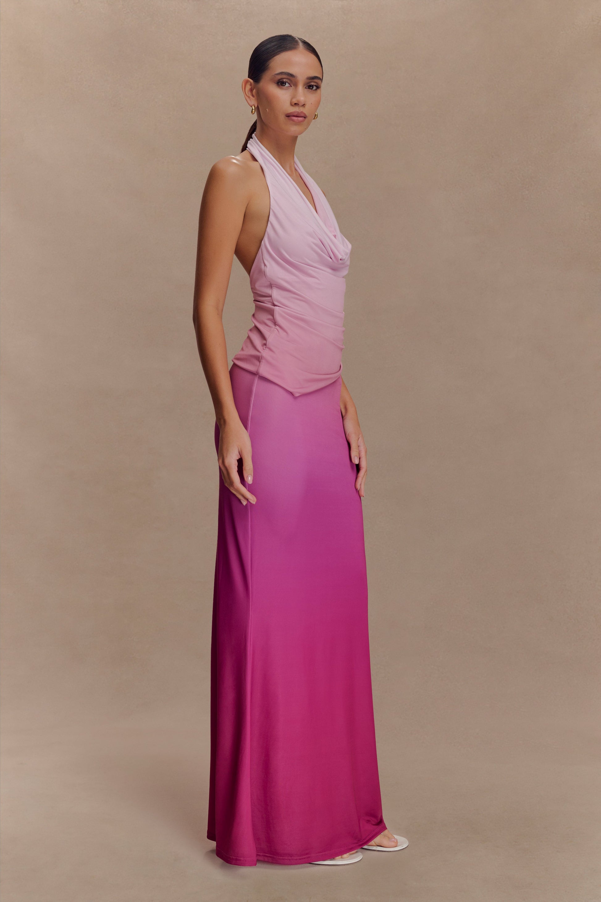 Bruna Slinky Fishtail Maxi Skirt - Ombre Pink #5
