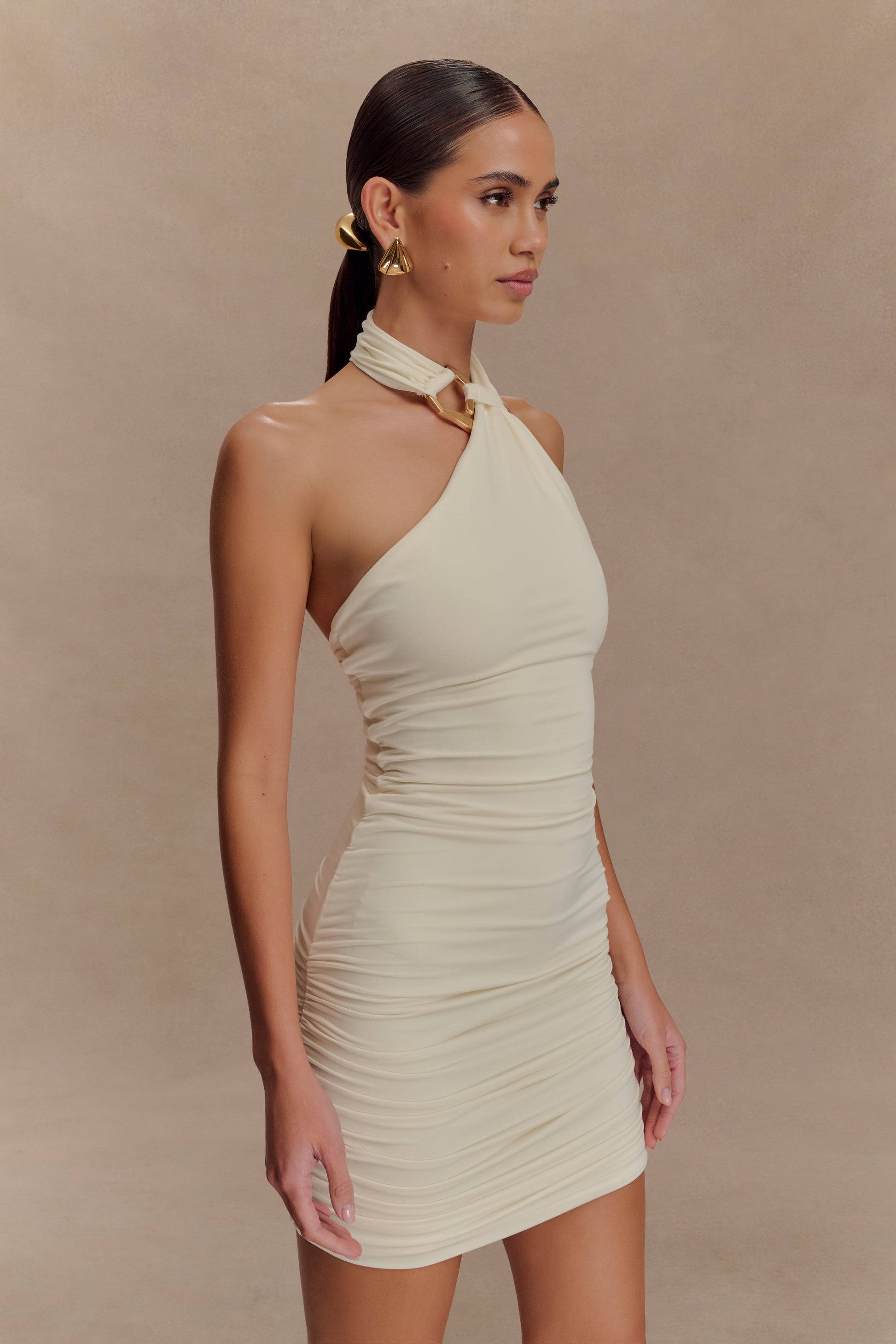 Mariposa Slinky Halter Mini Dress - Ivory #4