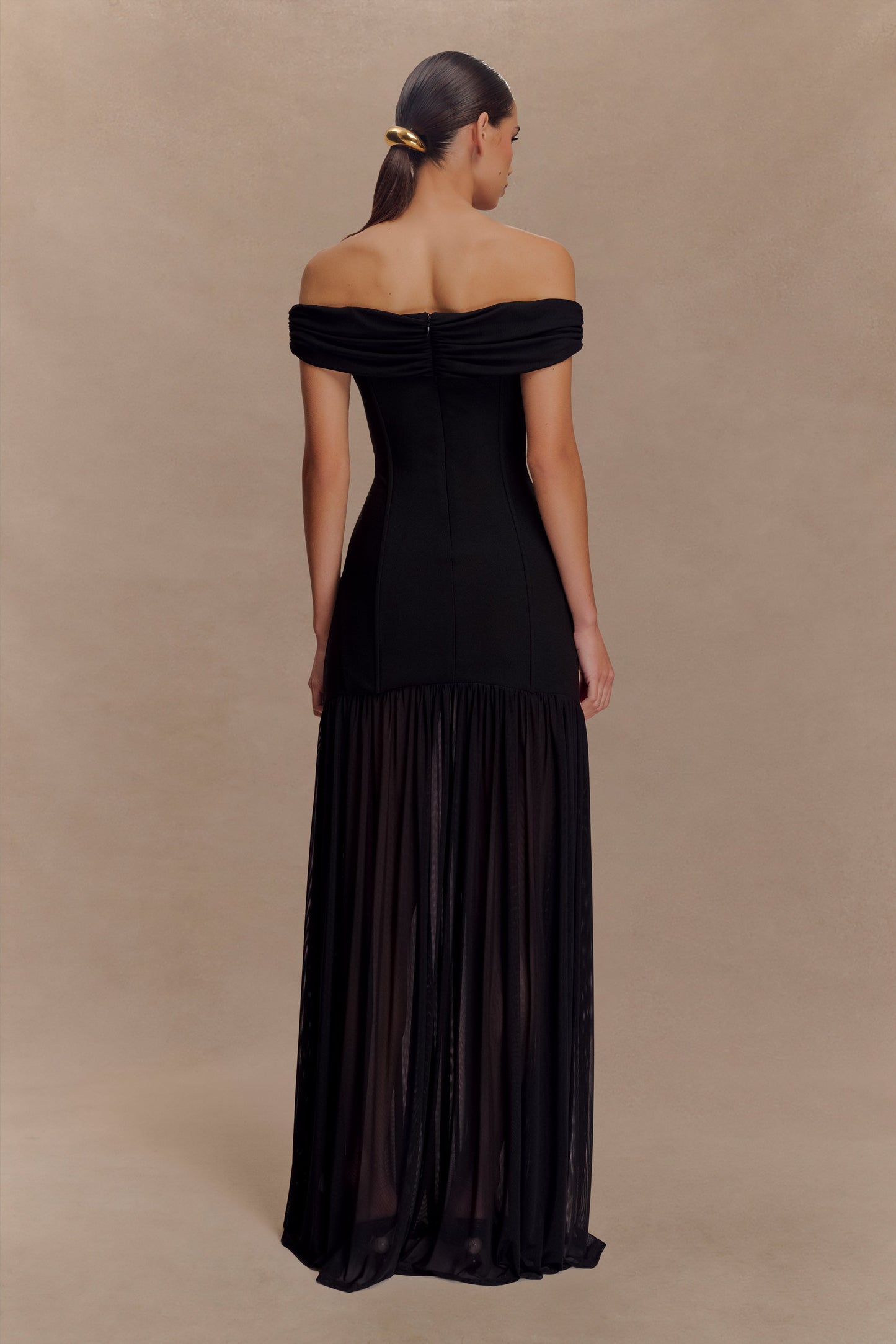 Kellie Off Shoulder Crepe Maxi Dress - Black