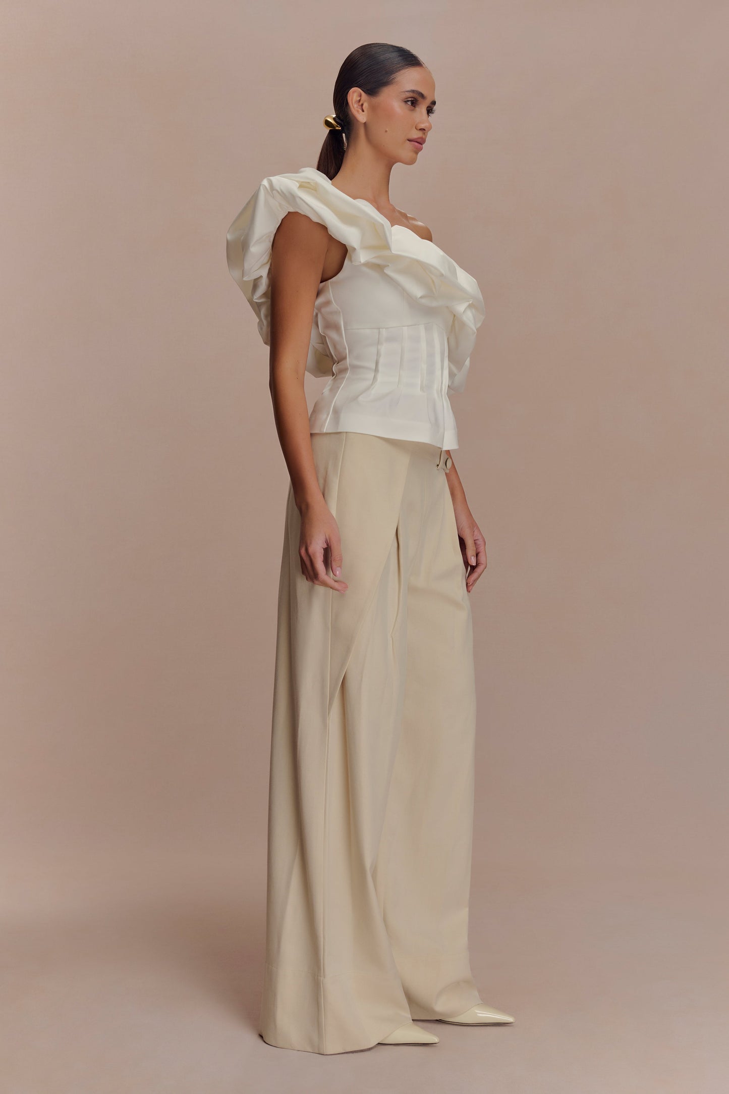 Debbie One Shoulder Bubble Top - White