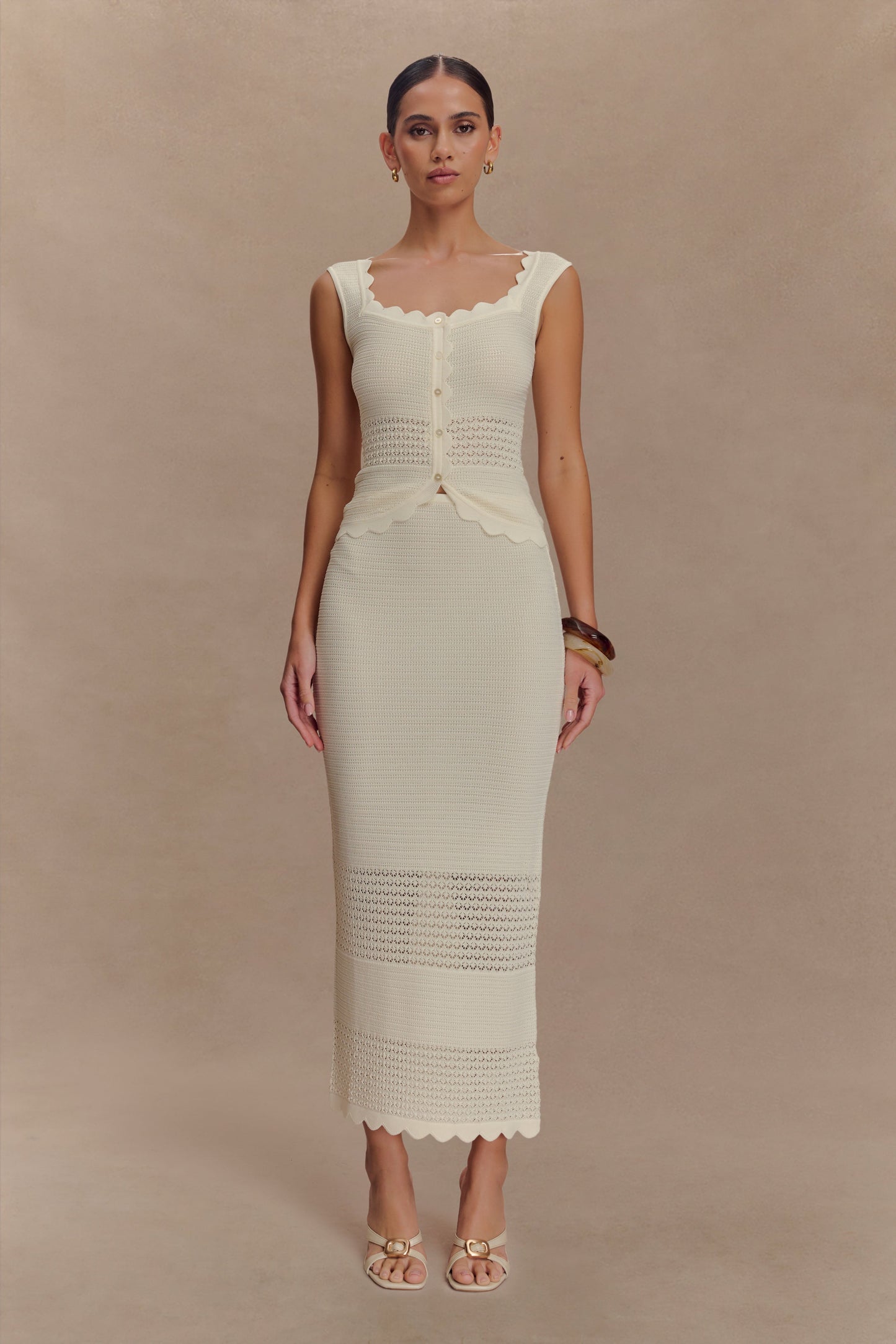 Madeline Scallop Knit Top - Ivory