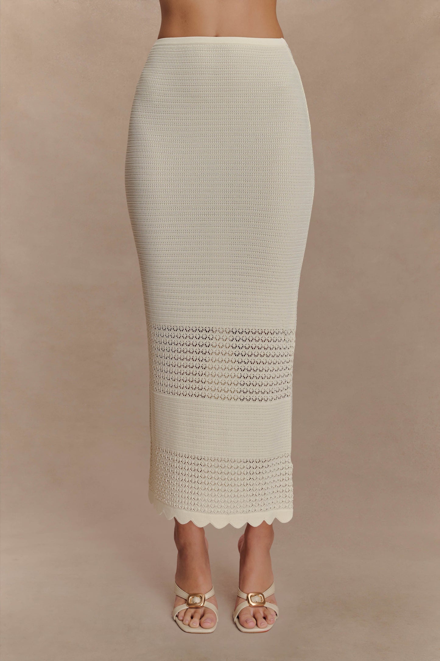 Madeline Scallop Knit Midi Skirt - Ivory
