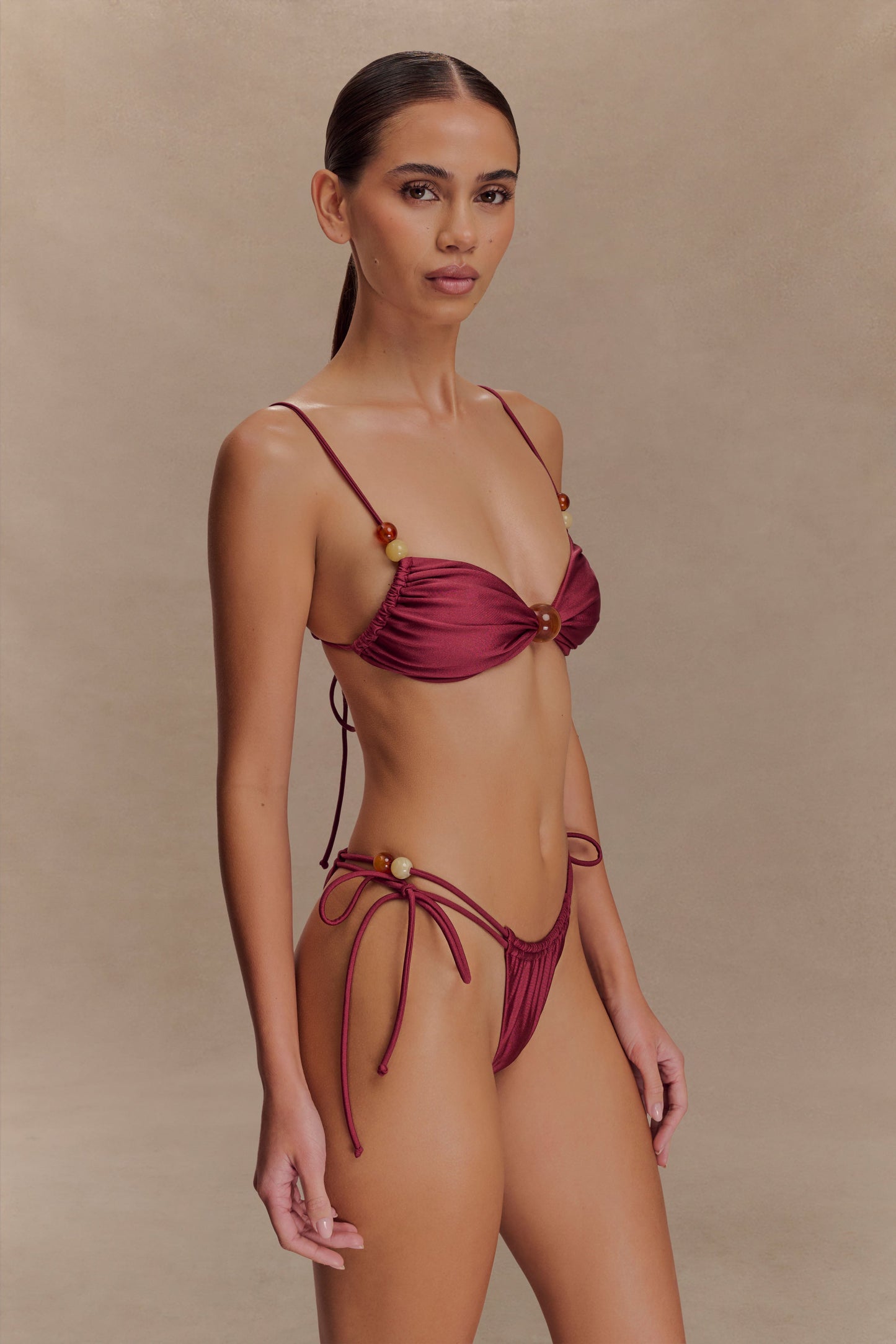 Memphis Beaded Bikini Bottom - Wine