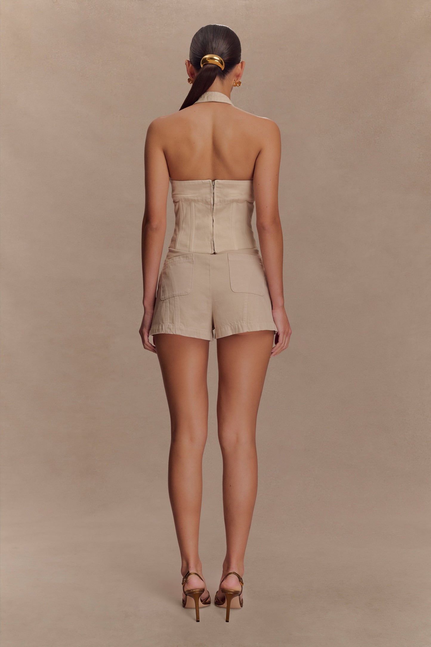 Meadow Denim Corset Halter Top - Stone Wash