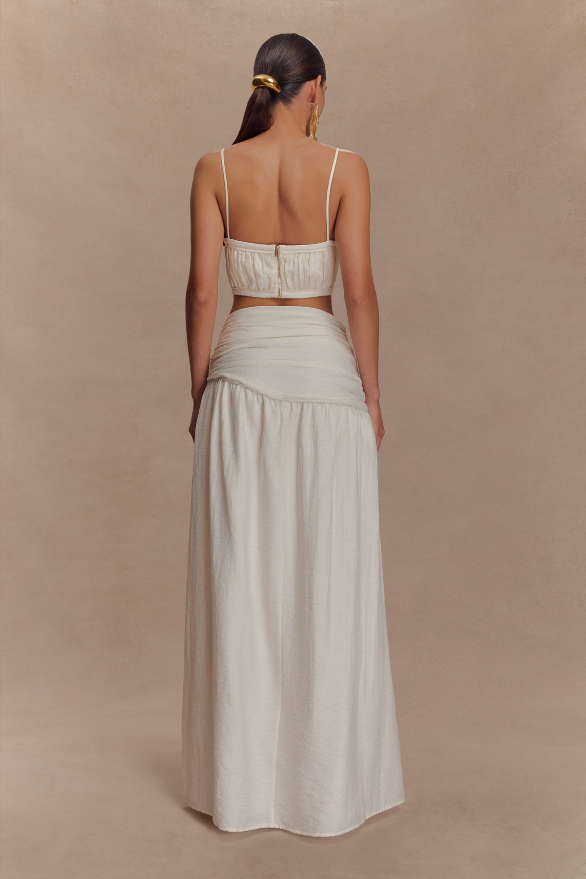 Scottie Gathered Linen Knot Maxi Skirt - Oat Marle