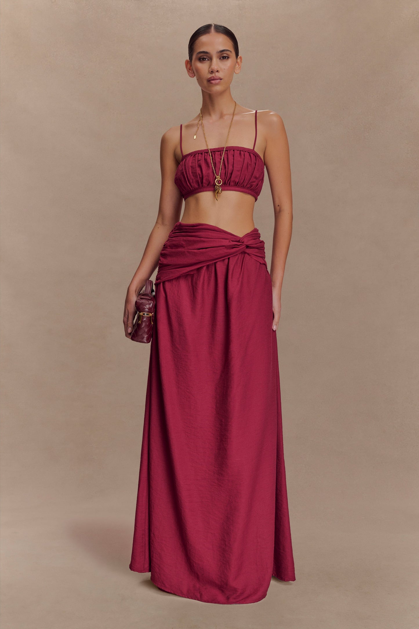 Scottie Shirred Linen Bandeau - Wine