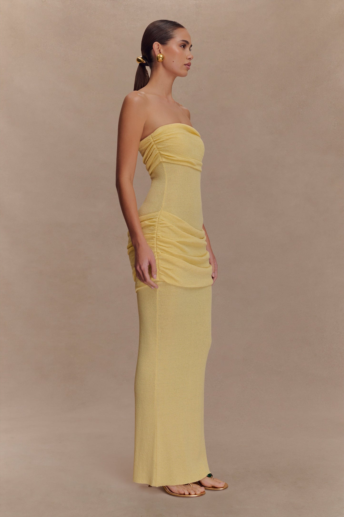 Elora Strapless Knit Maxi Dress - Lemon