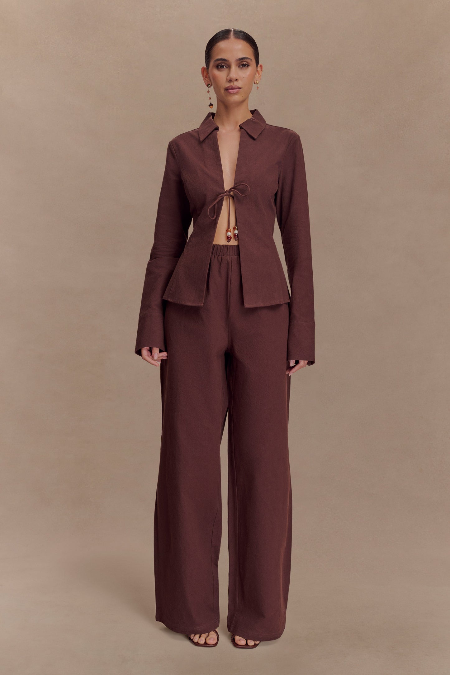 Janayia Cotton Wide Leg Pants - Dark Espresso