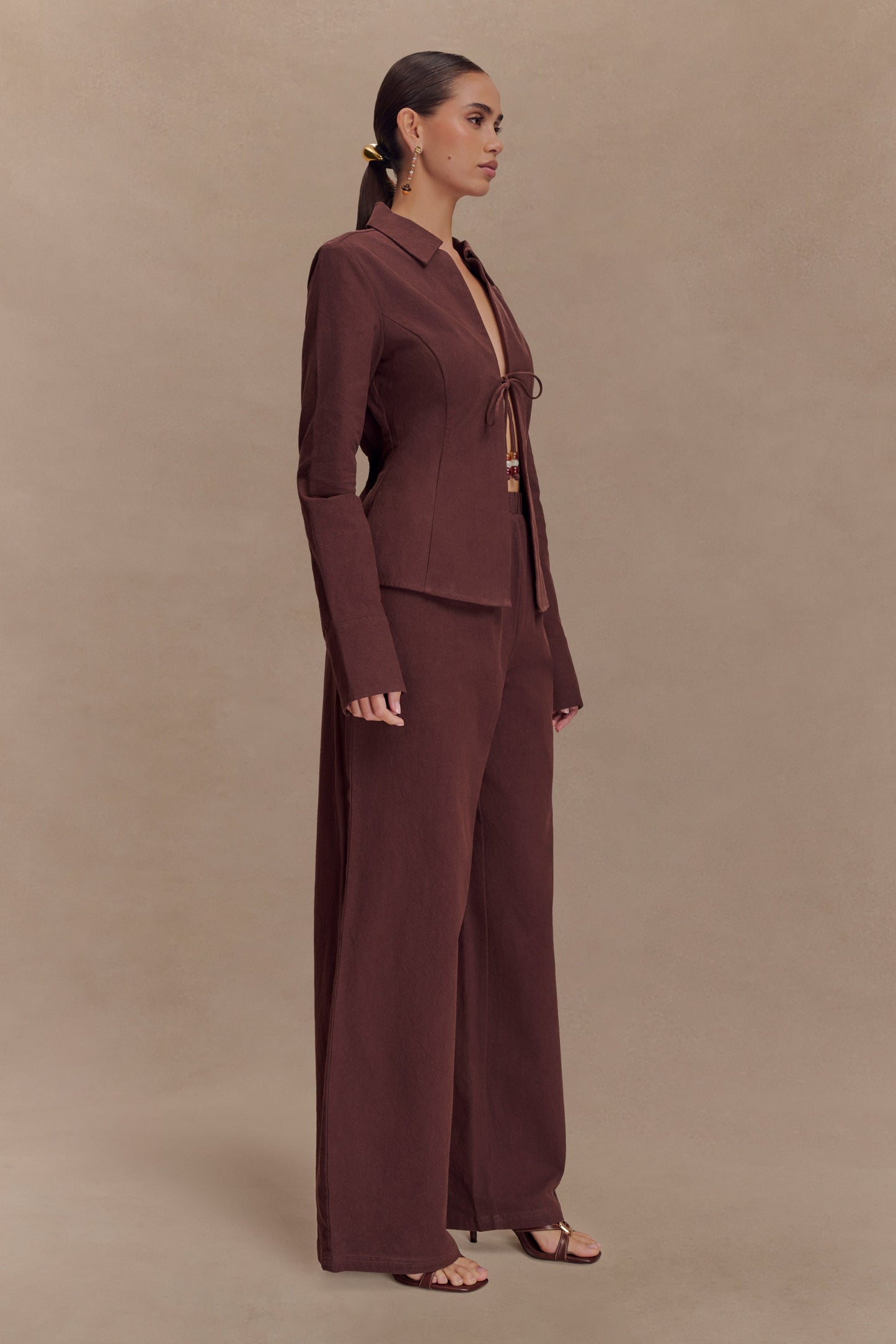 Annalee Cotton Beaded Tie Shirt - Dark Espresso