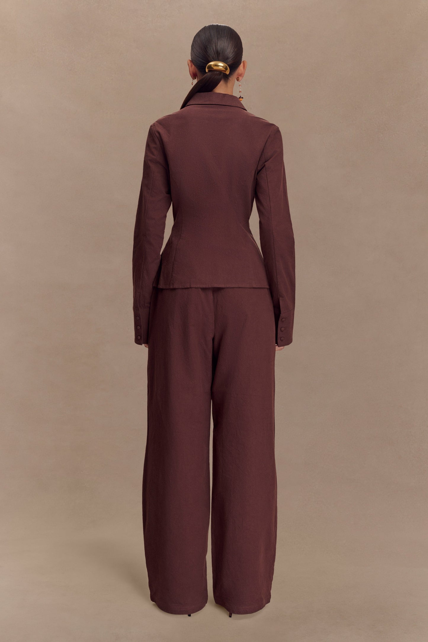 Annalee Cotton Beaded Tie Shirt - Dark Espresso