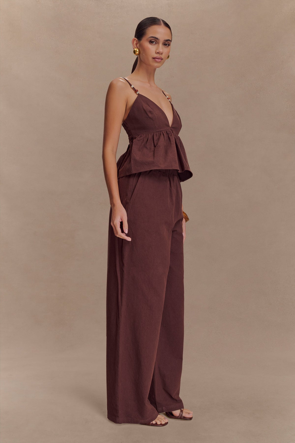 Janayia Cotton Beaded Top - Dark Espresso