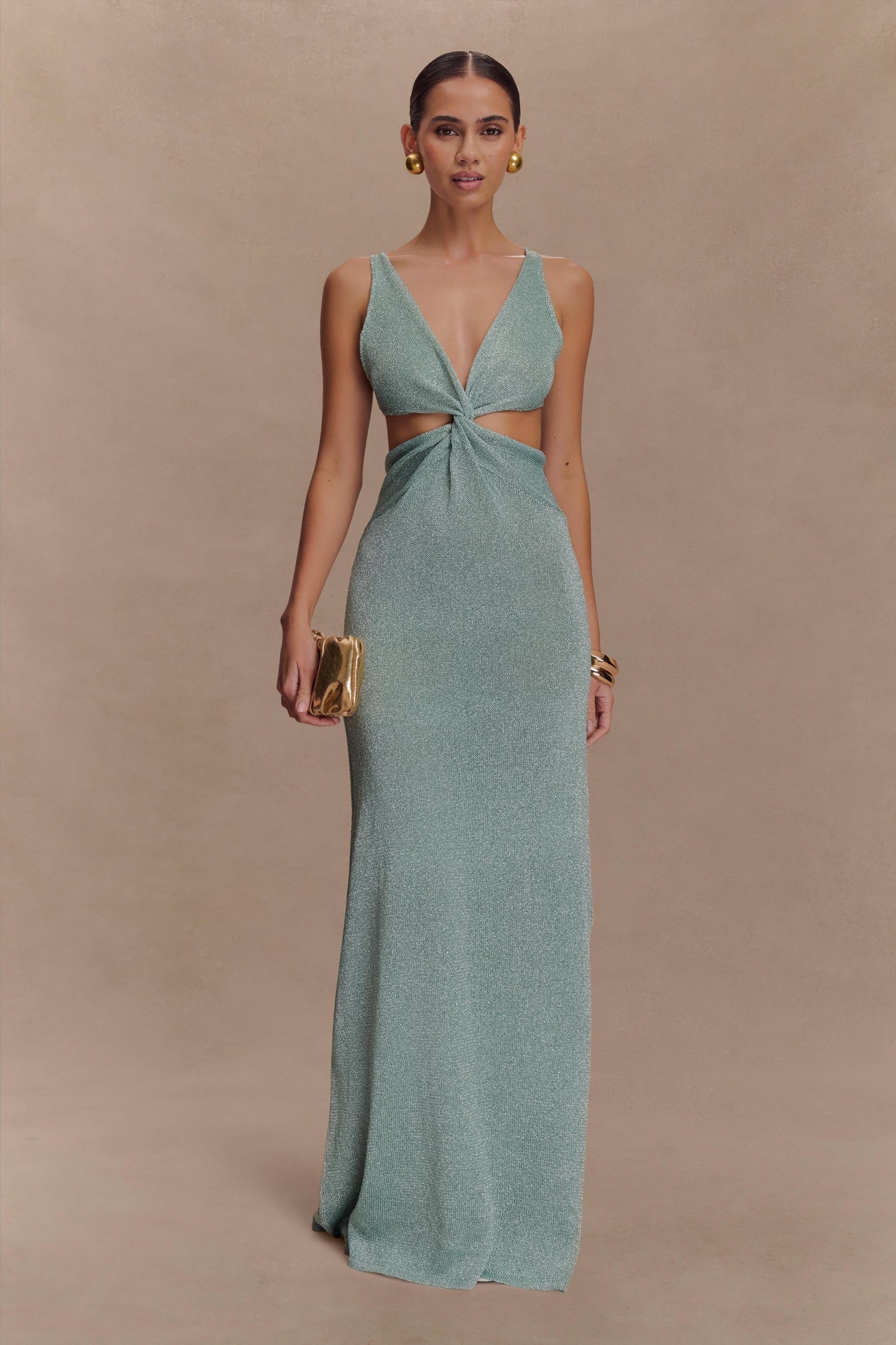 Gracelyn Twisted Metallic Knit Maxi Dress - Aqua