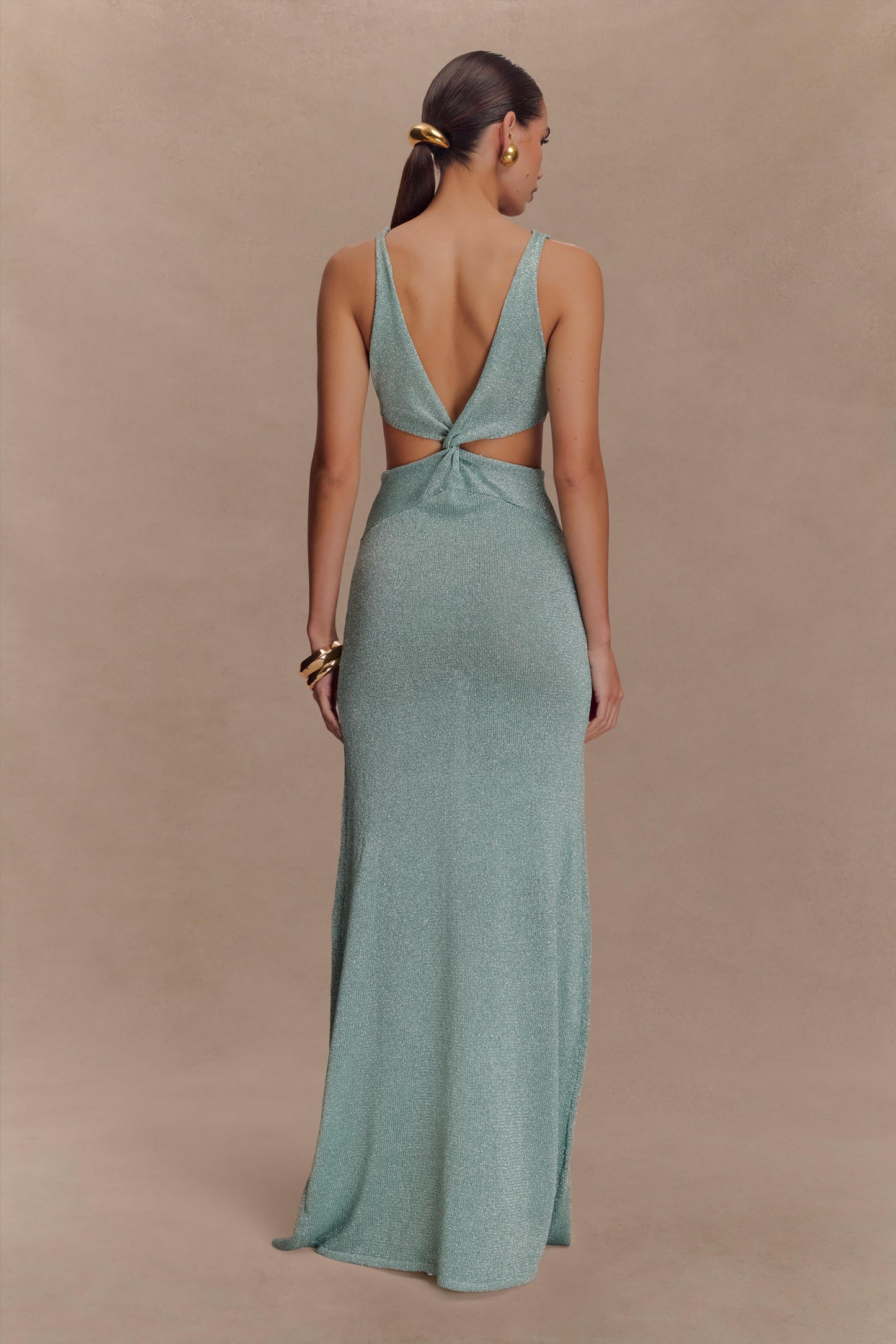 Gracelyn Twisted Metallic Knit Maxi Dress - Aqua