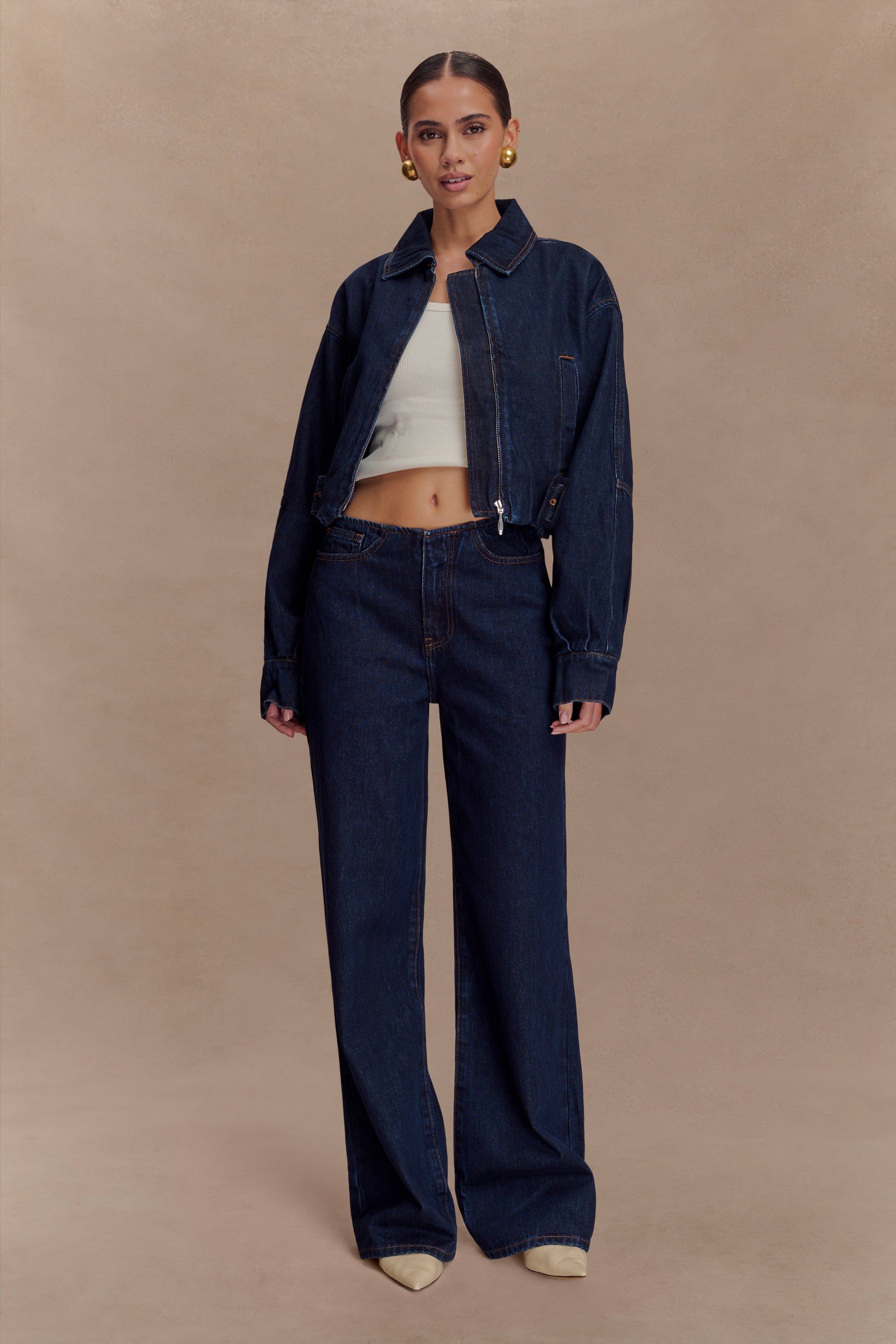 Fallon Cropped Denim Jacket - Indigo Blue #6