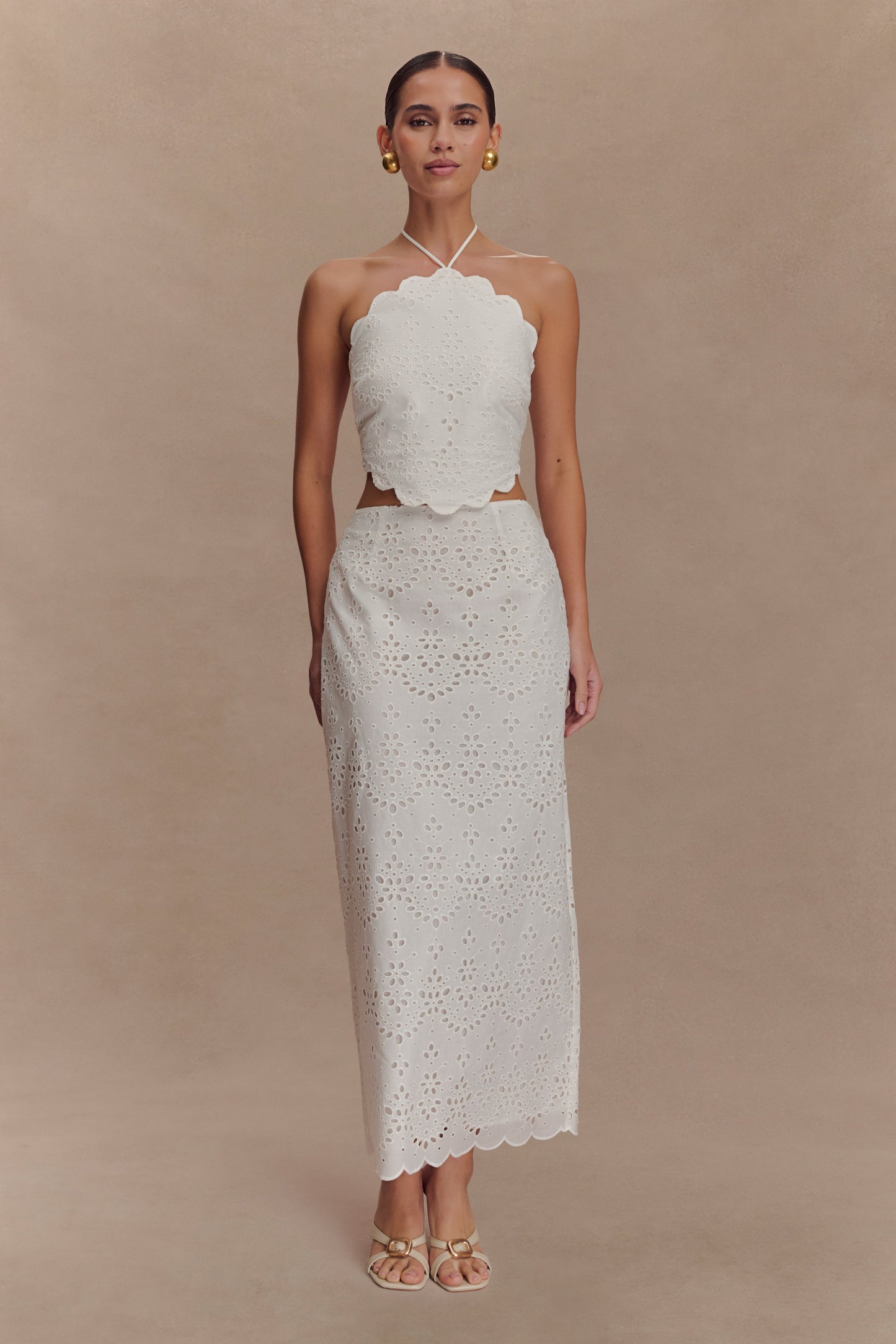 Kensley Broderie Midi Skirt - White