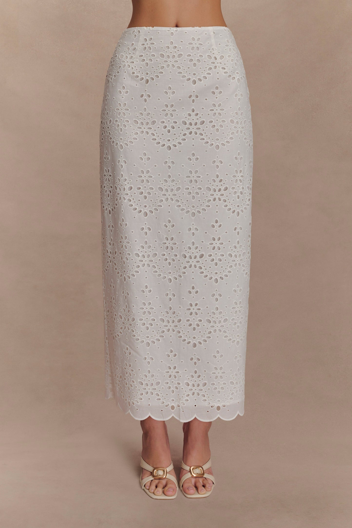 Kensley Broderie Midi Skirt - White
