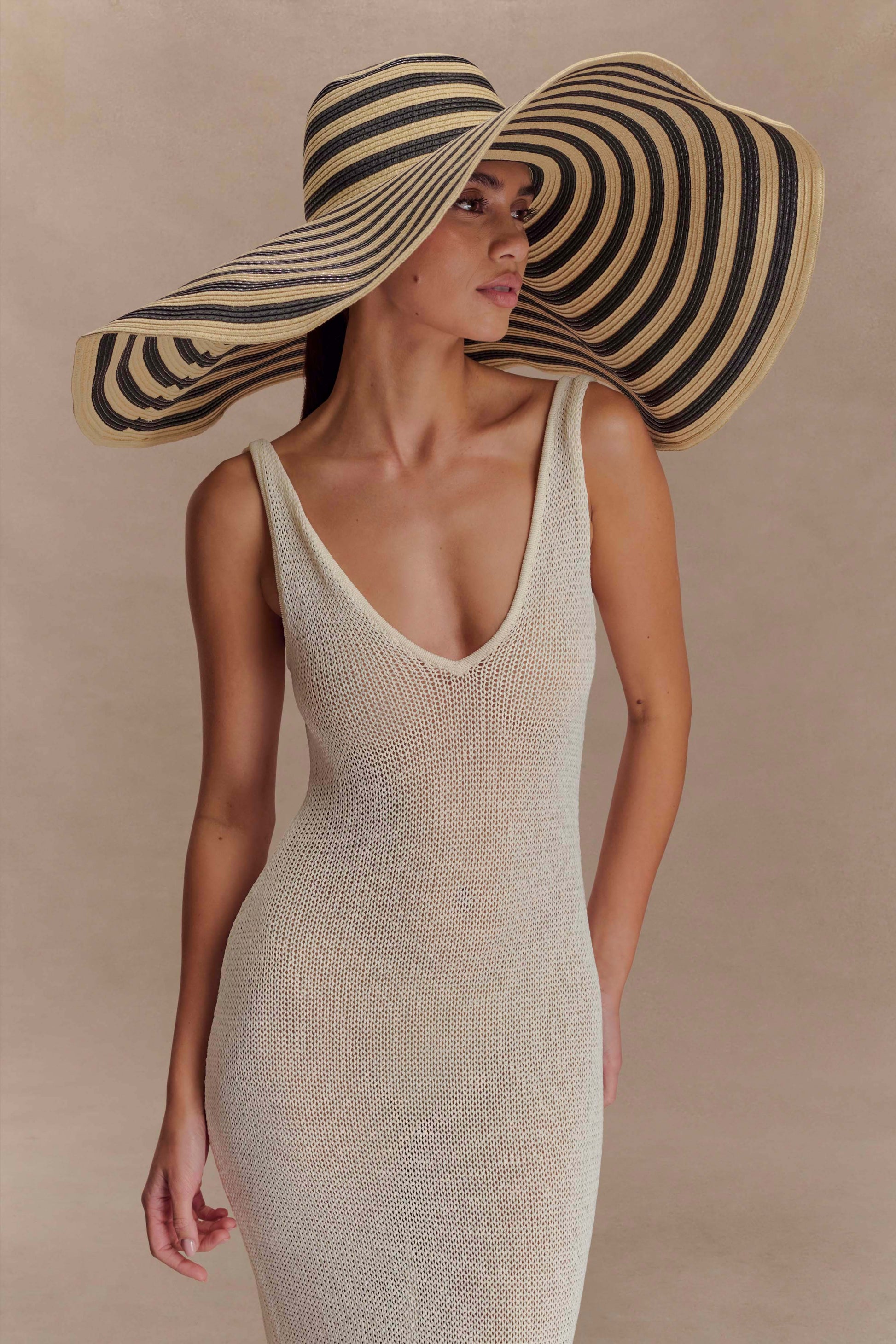 Cecil Straw Maxi Hat - Black And Neutral Stripe